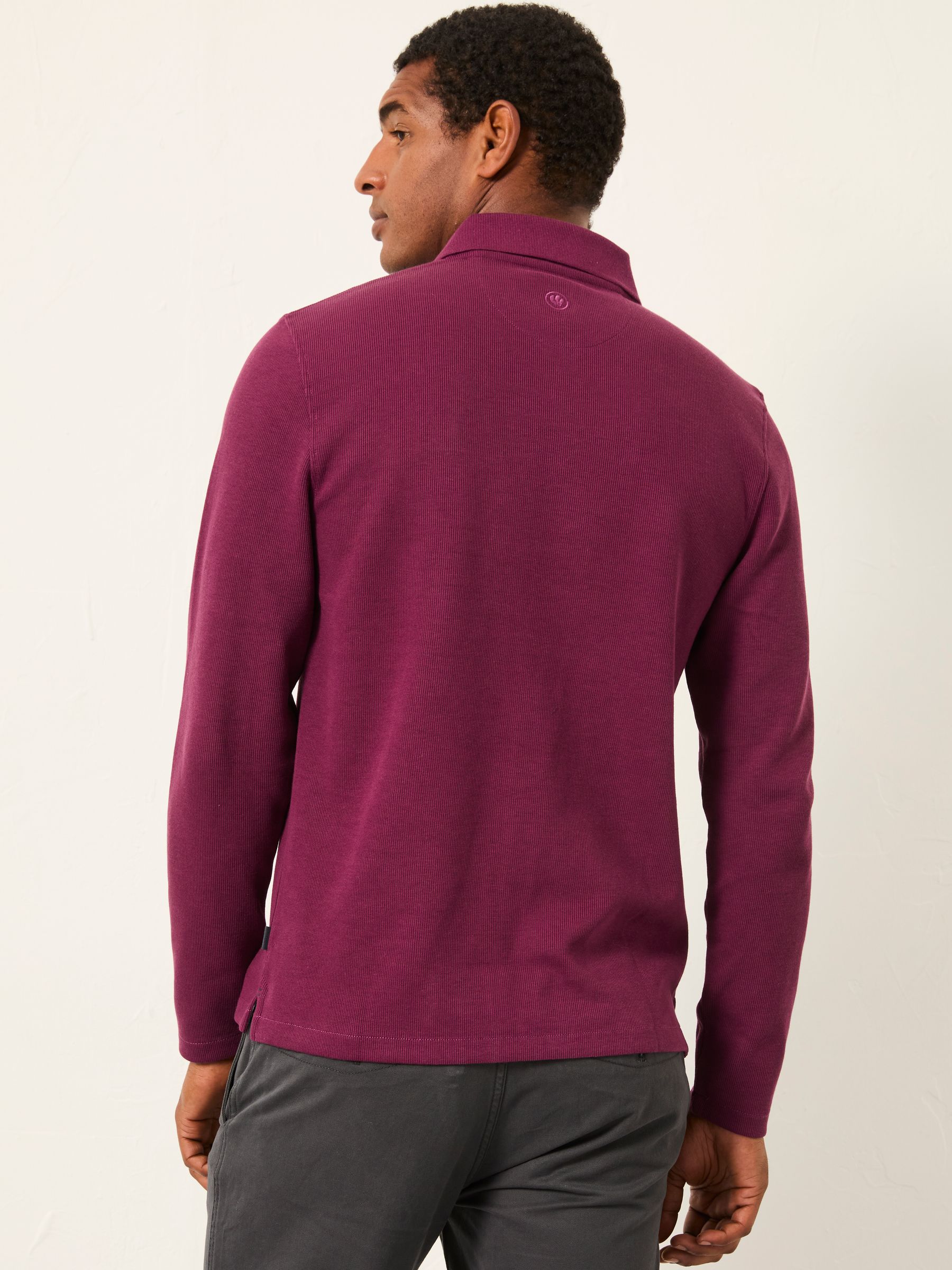 Plum Purple Long Sleeve Ribbed Polo - Image 2 of 6 Plum Purple Long Sleeve Ribbed Polo - Image 2 of 6