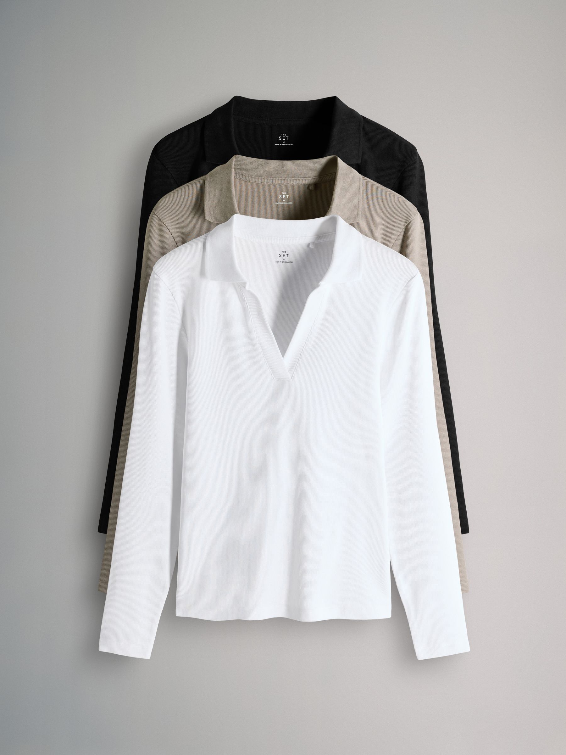 3 Pack Long Sleeve Ribbed Polo Shirts - Image 1 of 6