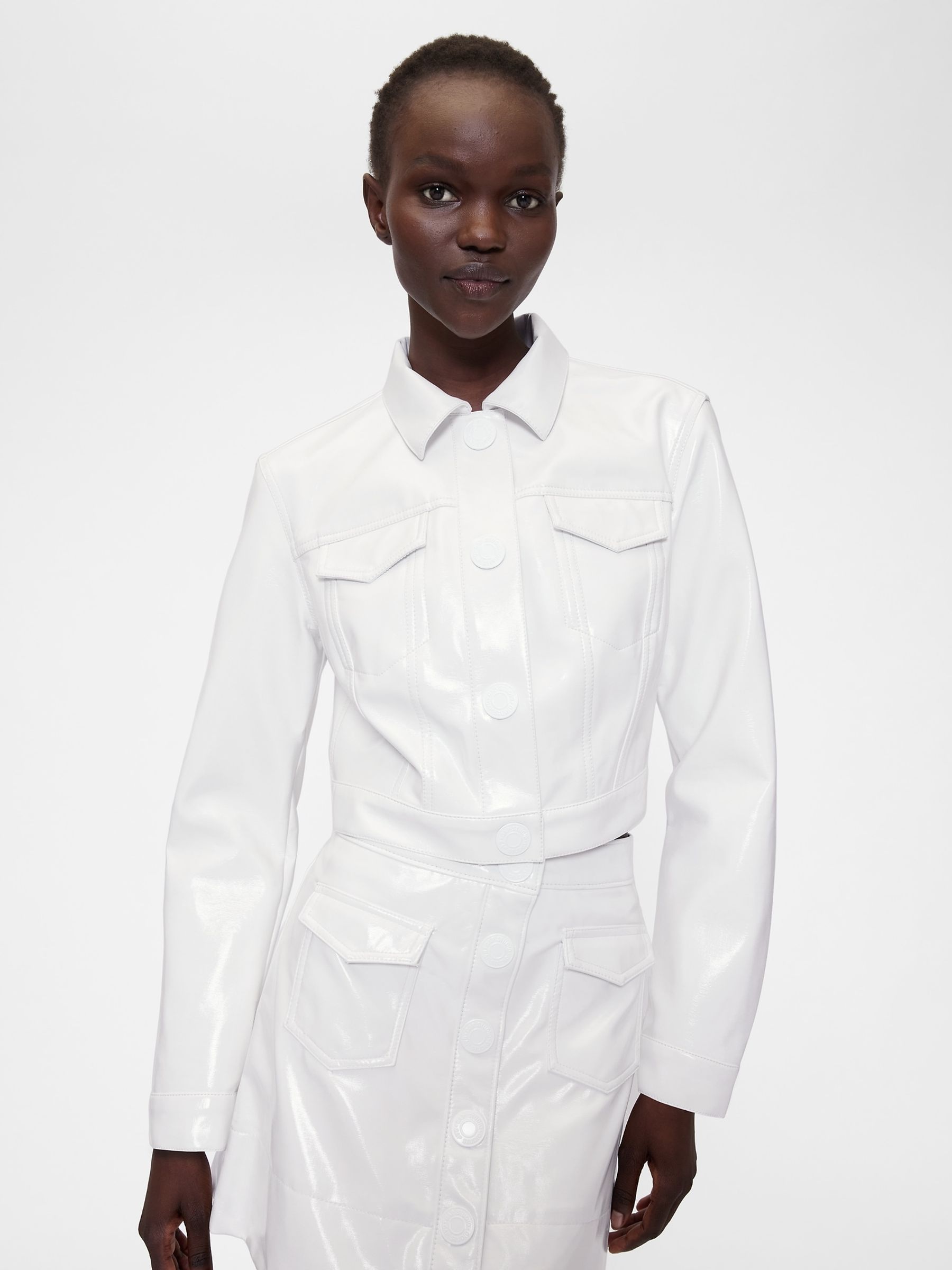 White Cropped Patent Leather Jacket - Image 1 of 5