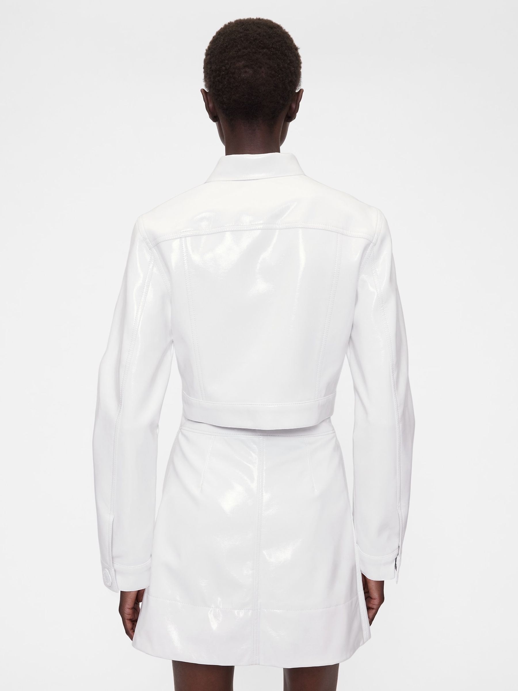 White Cropped Patent Leather Jacket - Image 2 of 5