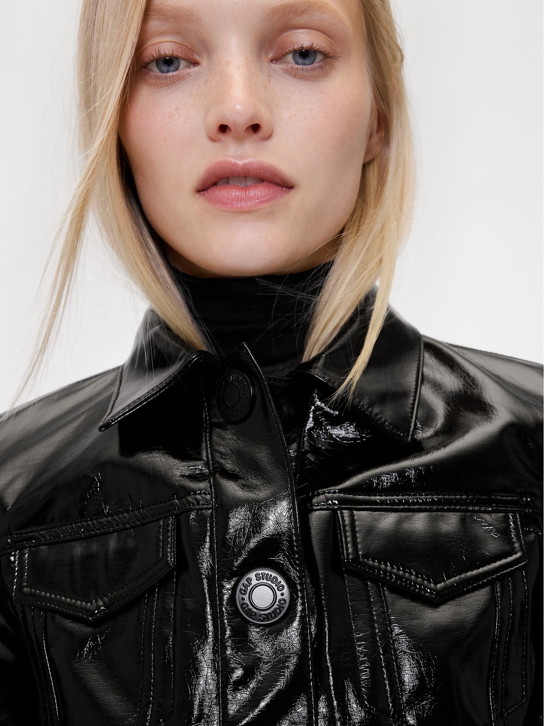 Black Cropped Patent Leather Jacket - Image 4 of 8