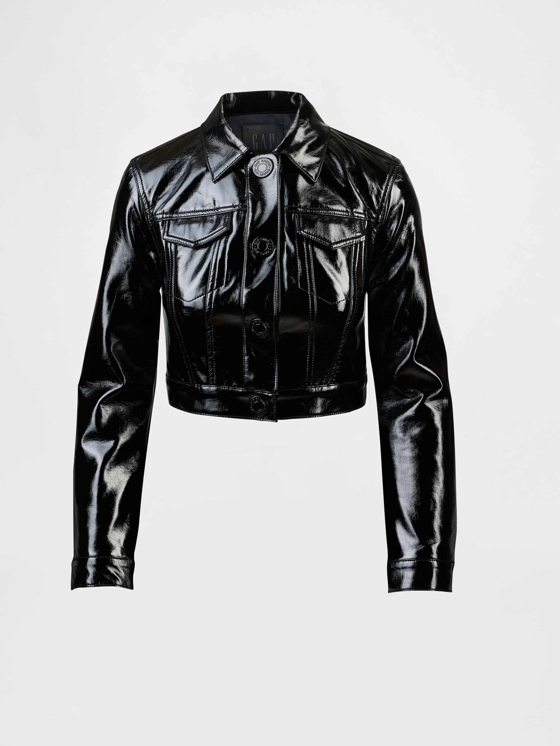 Black Cropped Patent Leather Jacket - Image 7 of 8