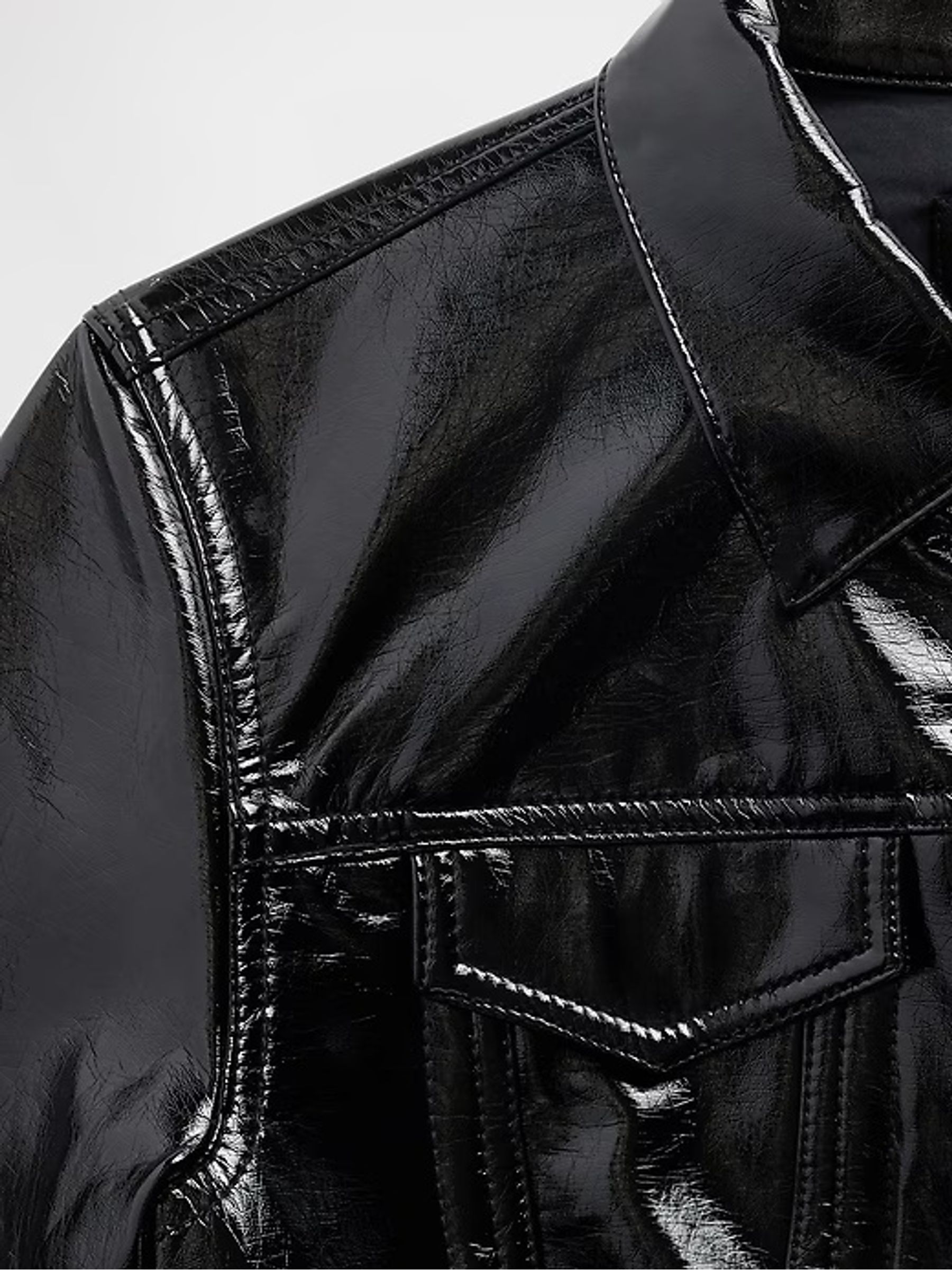 Black Cropped Patent Leather Jacket - Image 8 of 8