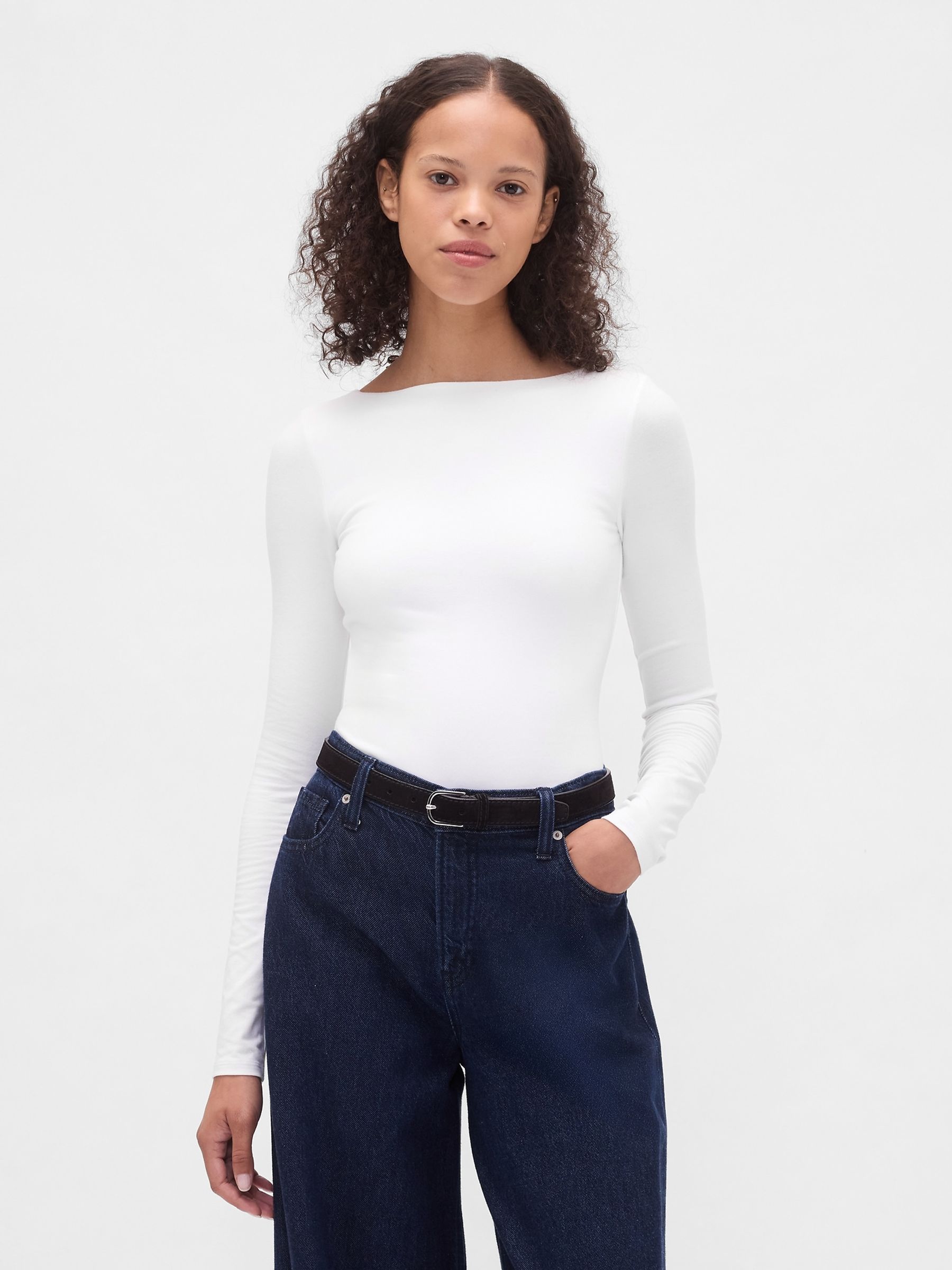 White CloseKnit Jersey Boatneck Open-Back T-Shirt - Image 1 of 4