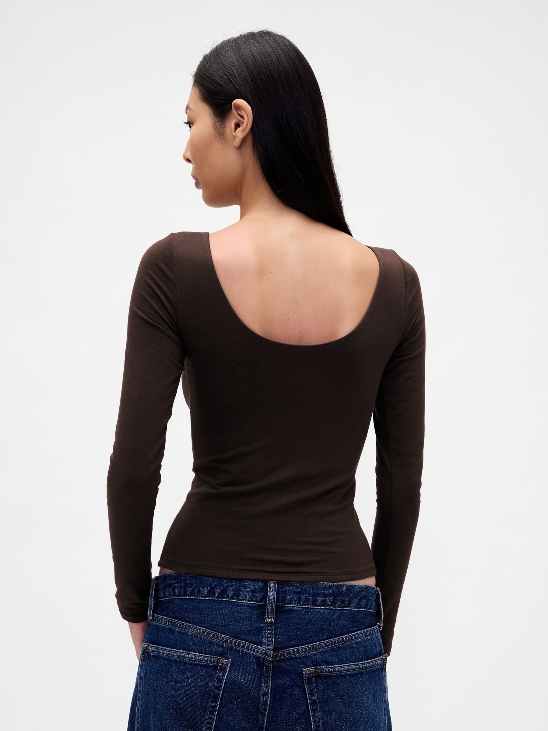 Brown CloseKnit Jersey Boatneck Open-Back T-Shirt - Image 2 of 4