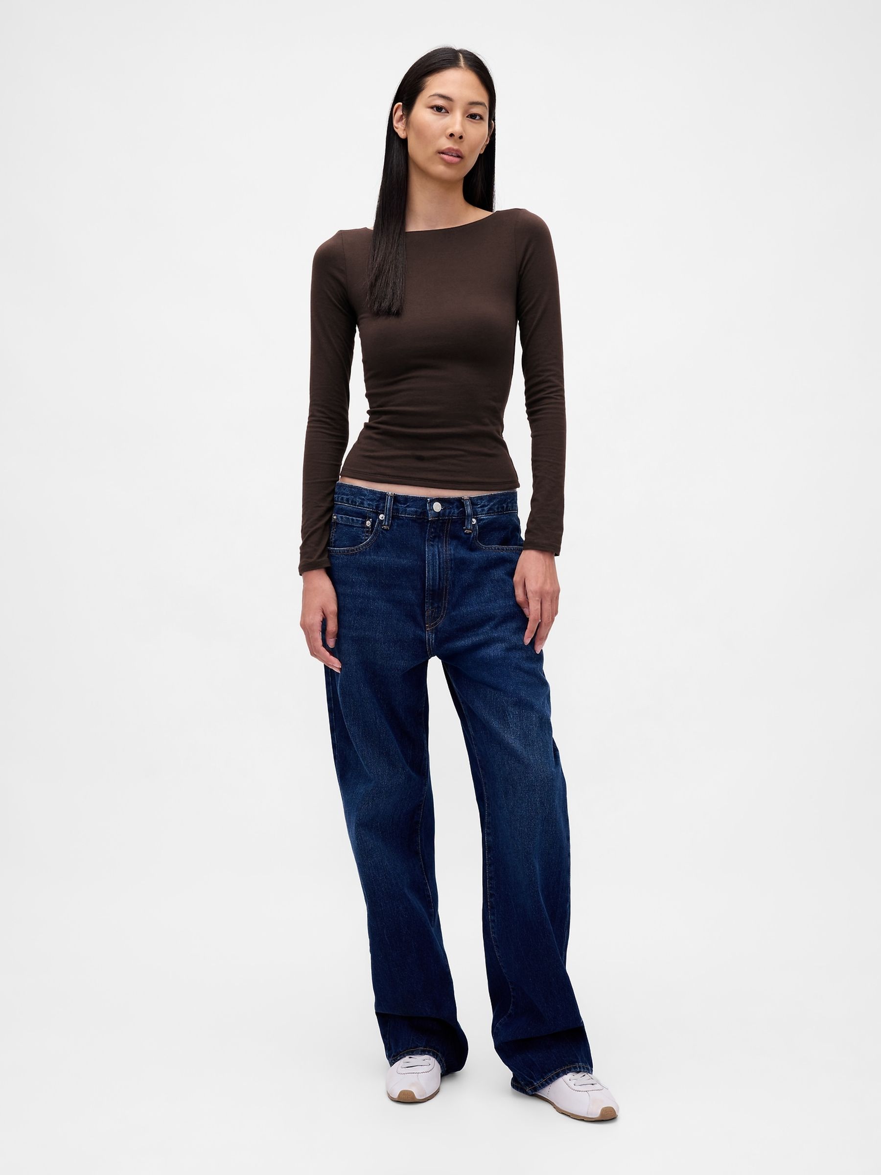 Brown CloseKnit Jersey Boatneck Open-Back T-Shirt - Image 3 of 4