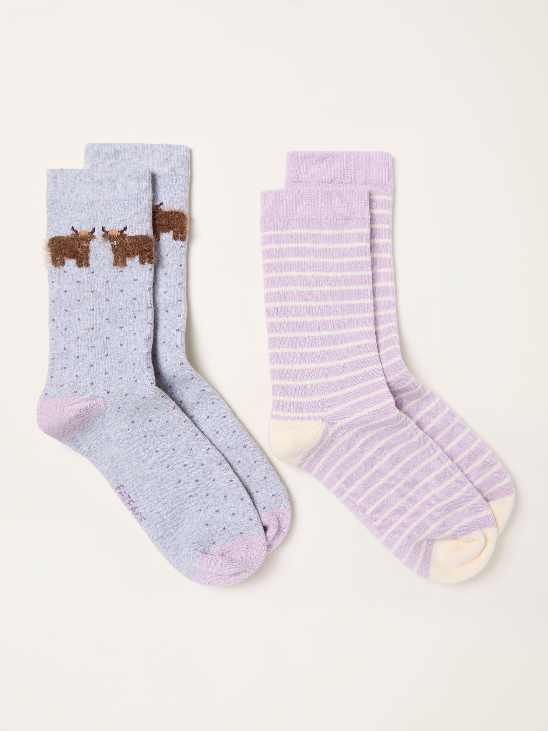 Lilac Purple 2 Pairs of Highland Cow Welly Socks - Image 2 of 2