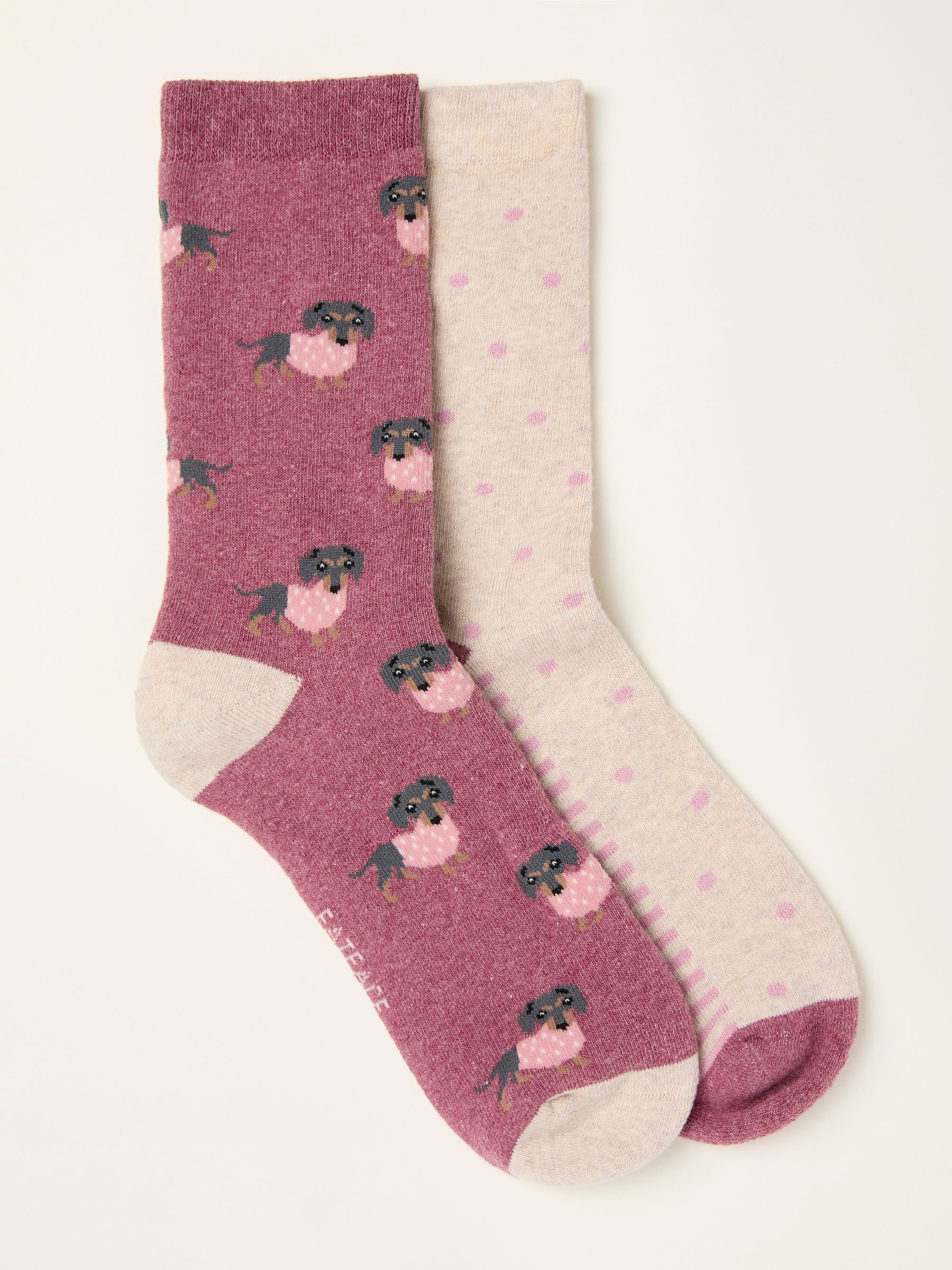 Berry Pink 2 Pairs of Sausage Dog Welly Socks - Image 1 of 2
