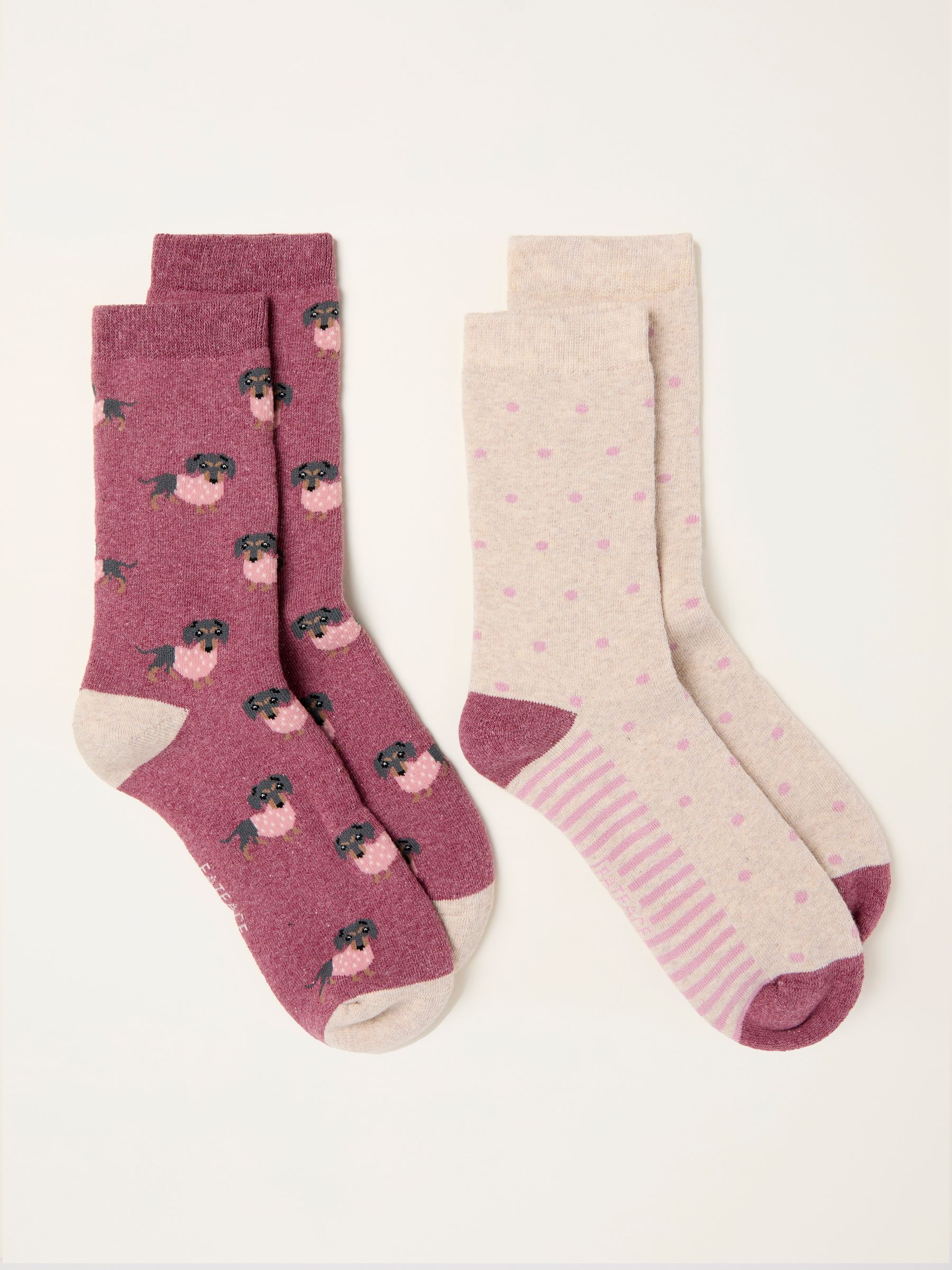 Berry Pink 2 Pairs of Sausage Dog Welly Socks - Image 2 of 2