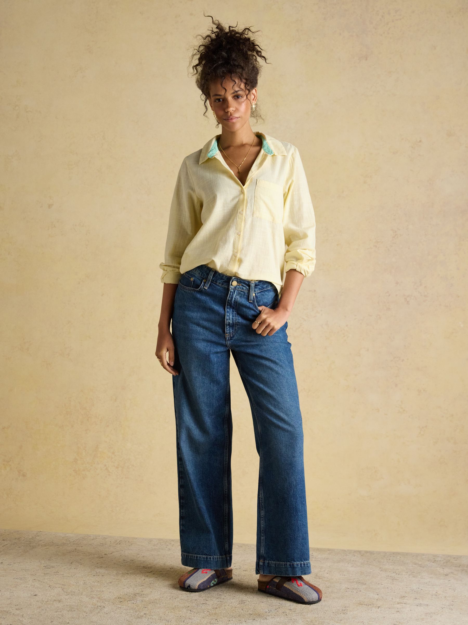 Ida Yellow Puppytooth Long Sleeve Cotton Shirt - Image 6 of 7