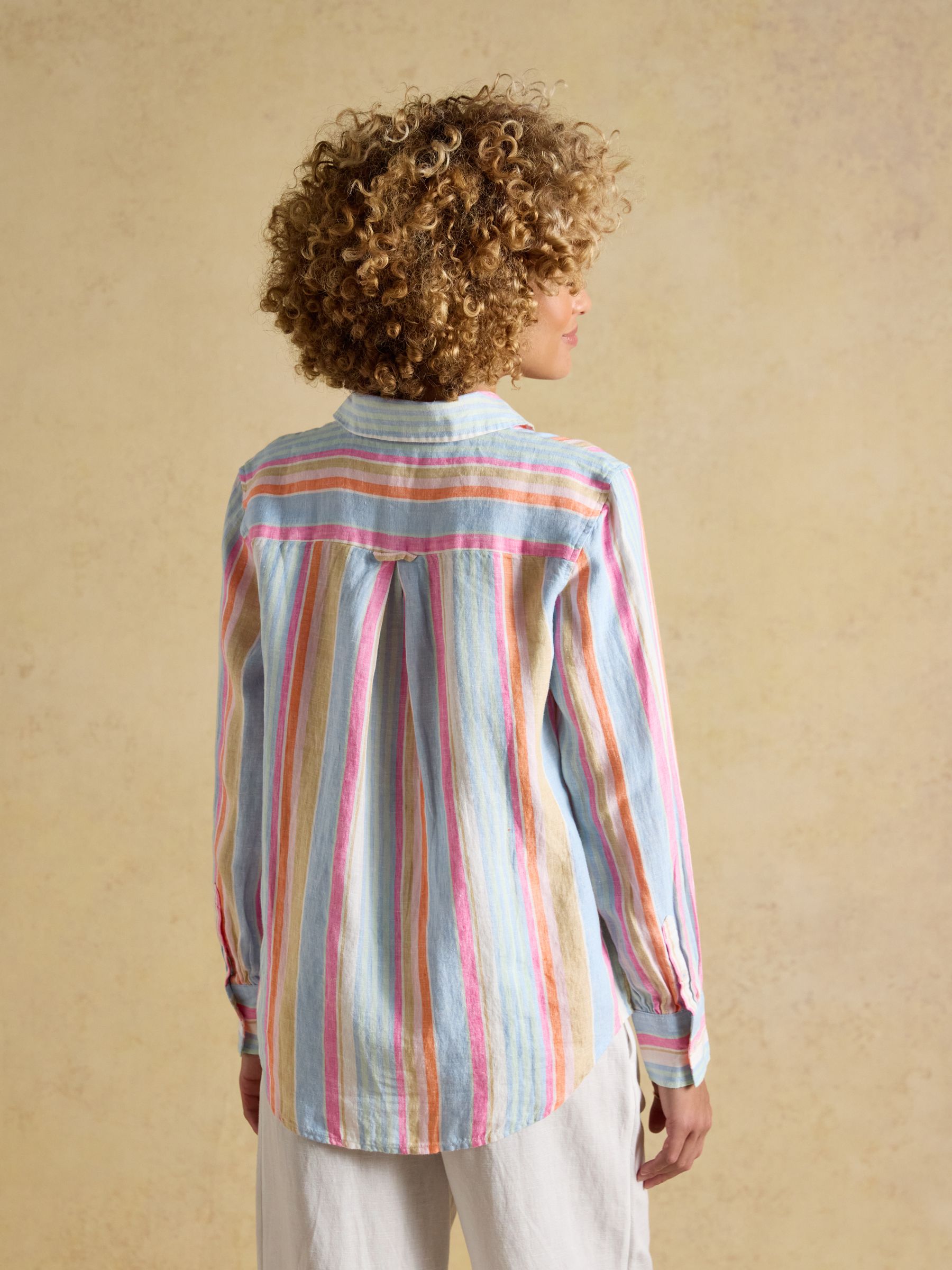 Anna Multi Stripe Long Sleeve Pure Linen Shirt - Image 2 of 6 Anna Multi Stripe Long Sleeve Pure Linen Shirt - Image 2 of 6