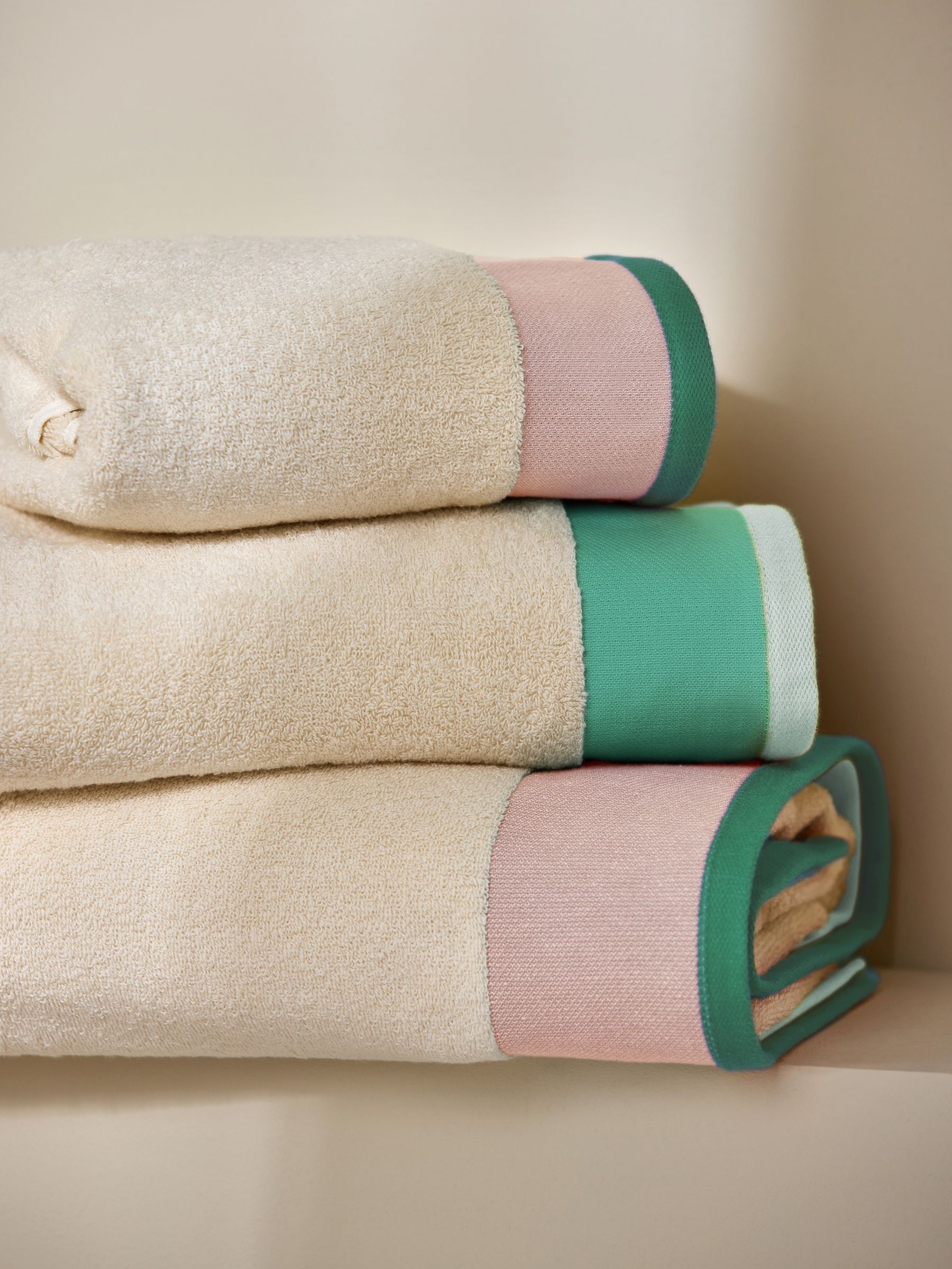 Dax Border Towel in Pink and Green - Image 1 of 5 Dax Border Towel in Pink and Green - Image 1 of 5