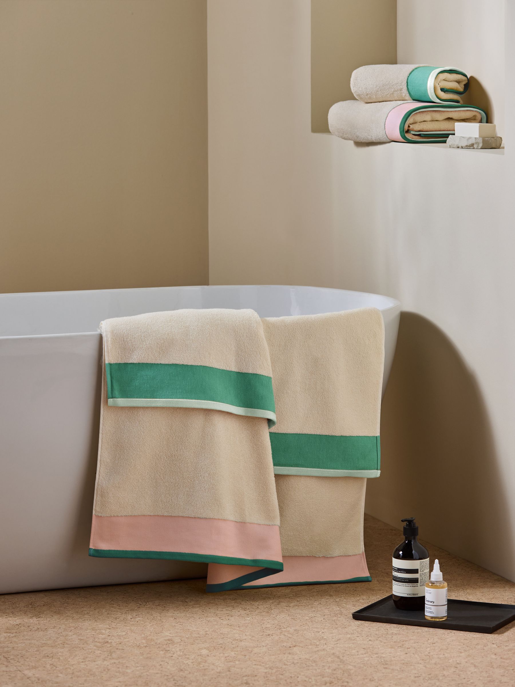 Dax Border Towel in Pink and Green - Image 3 of 5