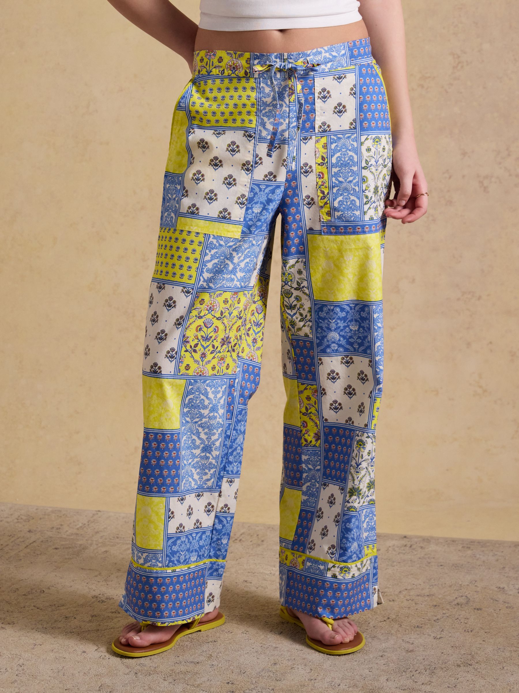 Bella Blue Yellow Hotchpotch Pull On Cotton Trousers - Image 4 of 11