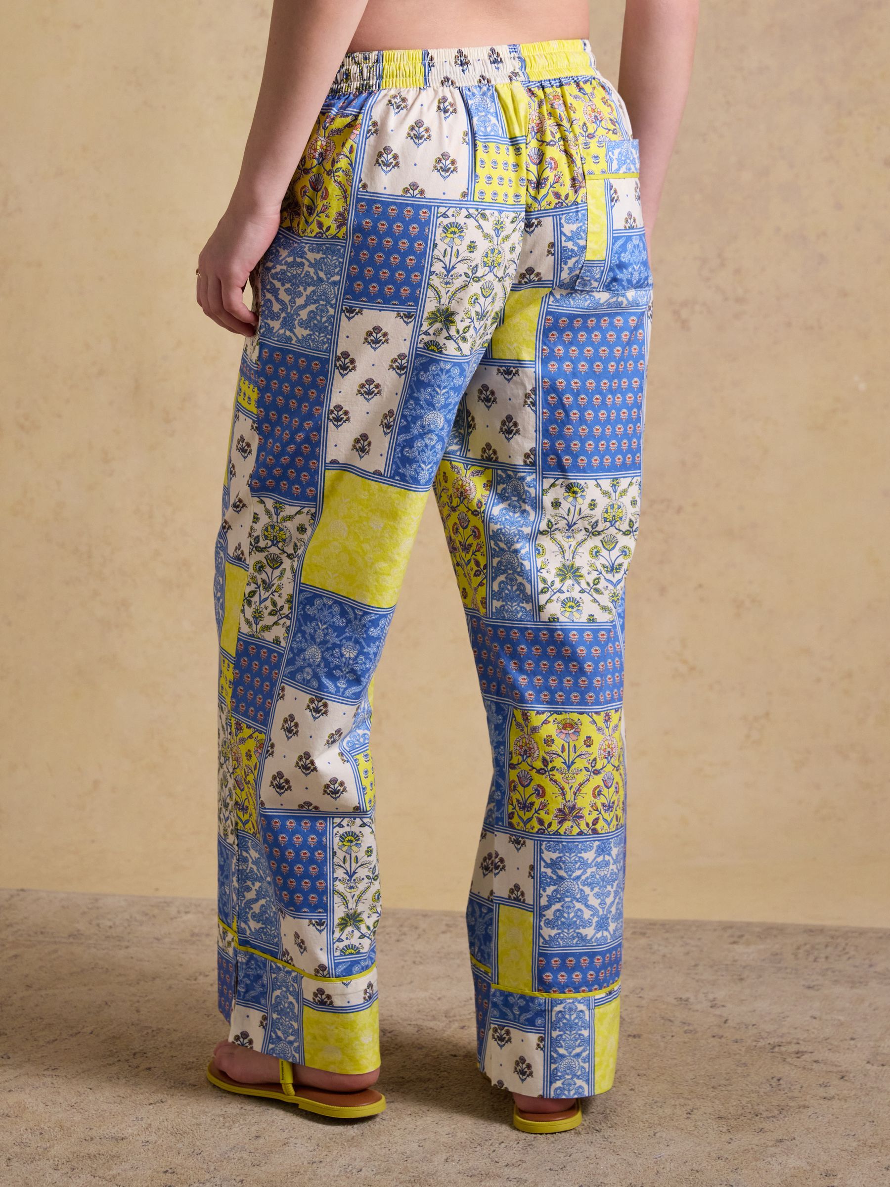 Bella Blue Yellow Hotchpotch Pull On Cotton Trousers - Image 5 of 11