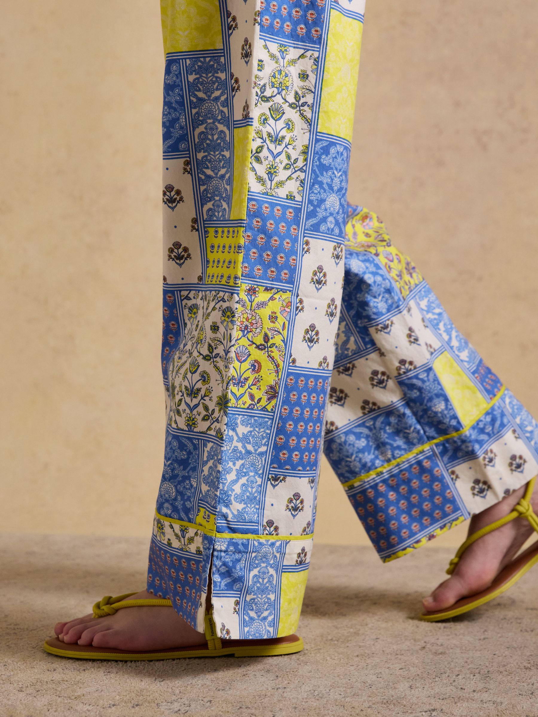Bella Blue Yellow Hotchpotch Pull On Cotton Trousers - Image 6 of 11