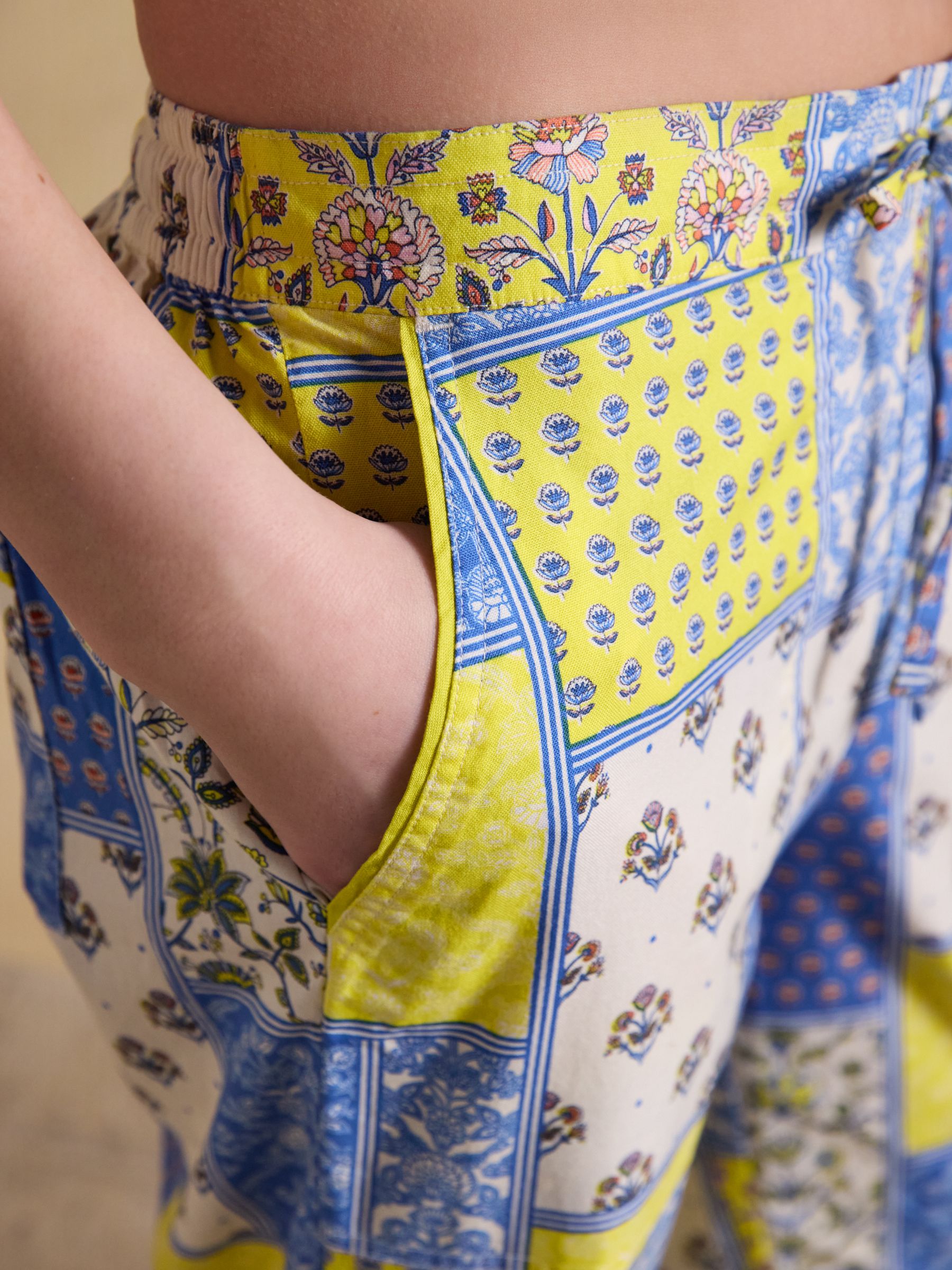Bella Blue Yellow Hotchpotch Pull On Cotton Trousers - Image 7 of 11