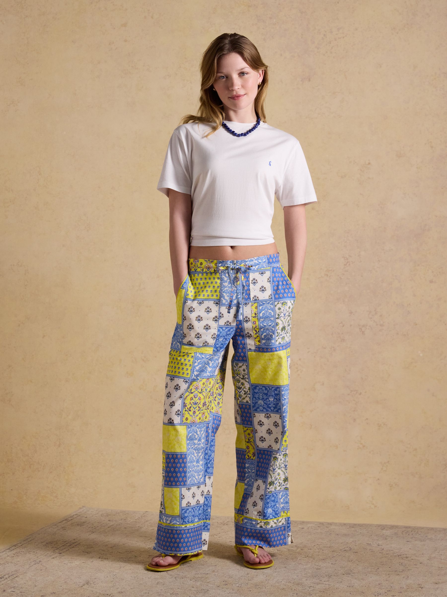 Bella Blue Yellow Hotchpotch Pull On Cotton Trousers - Image 8 of 11