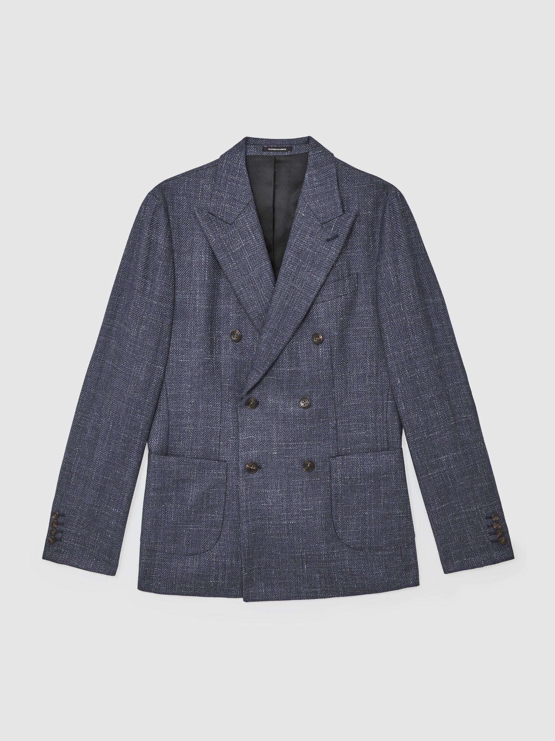 Double-Breasted Herringbone Blazer Tailored-Fit Wool-Blend in Navy - image 1
