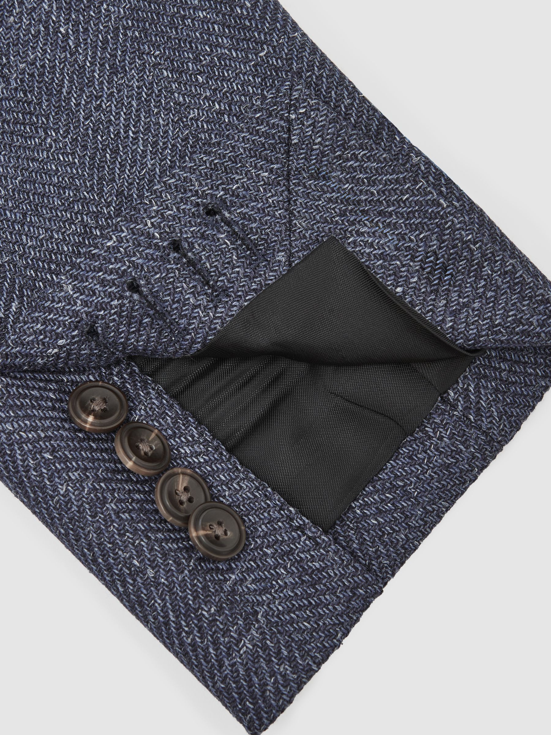 Double-Breasted Herringbone Blazer Tailored-Fit Wool-Blend in Navy - image 4