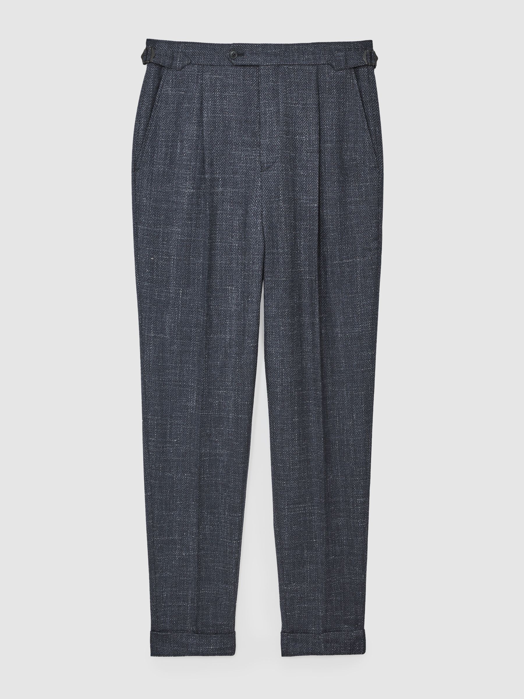 Wool-Blend Herringbone Trousers Tailored-Fit in Navy - Image 2 of 6