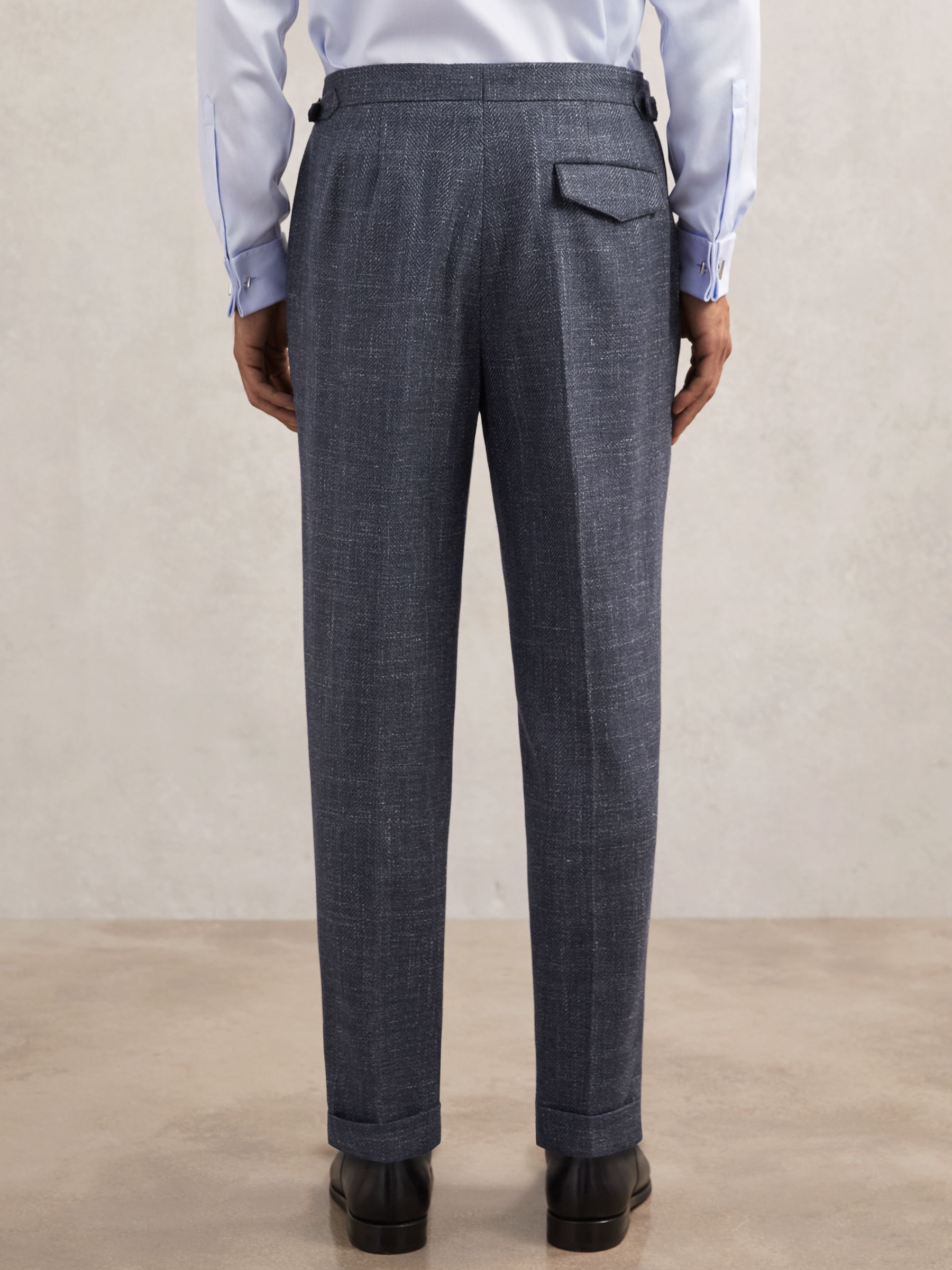 Wool-Blend Herringbone Trousers Tailored-Fit in Navy - image 4