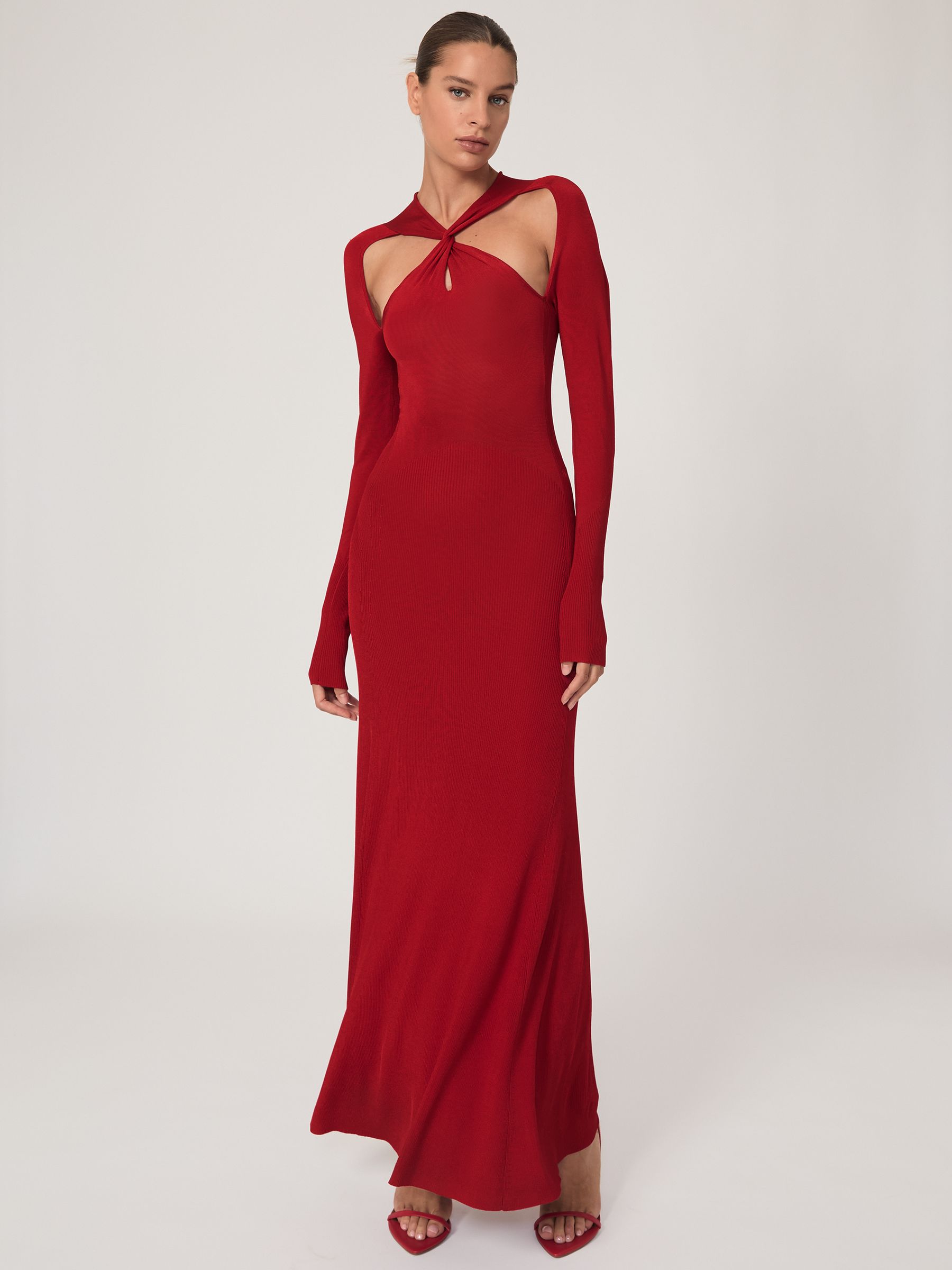 Cut-Out Knitted Maxi Dress in Red - Image 1 of 7