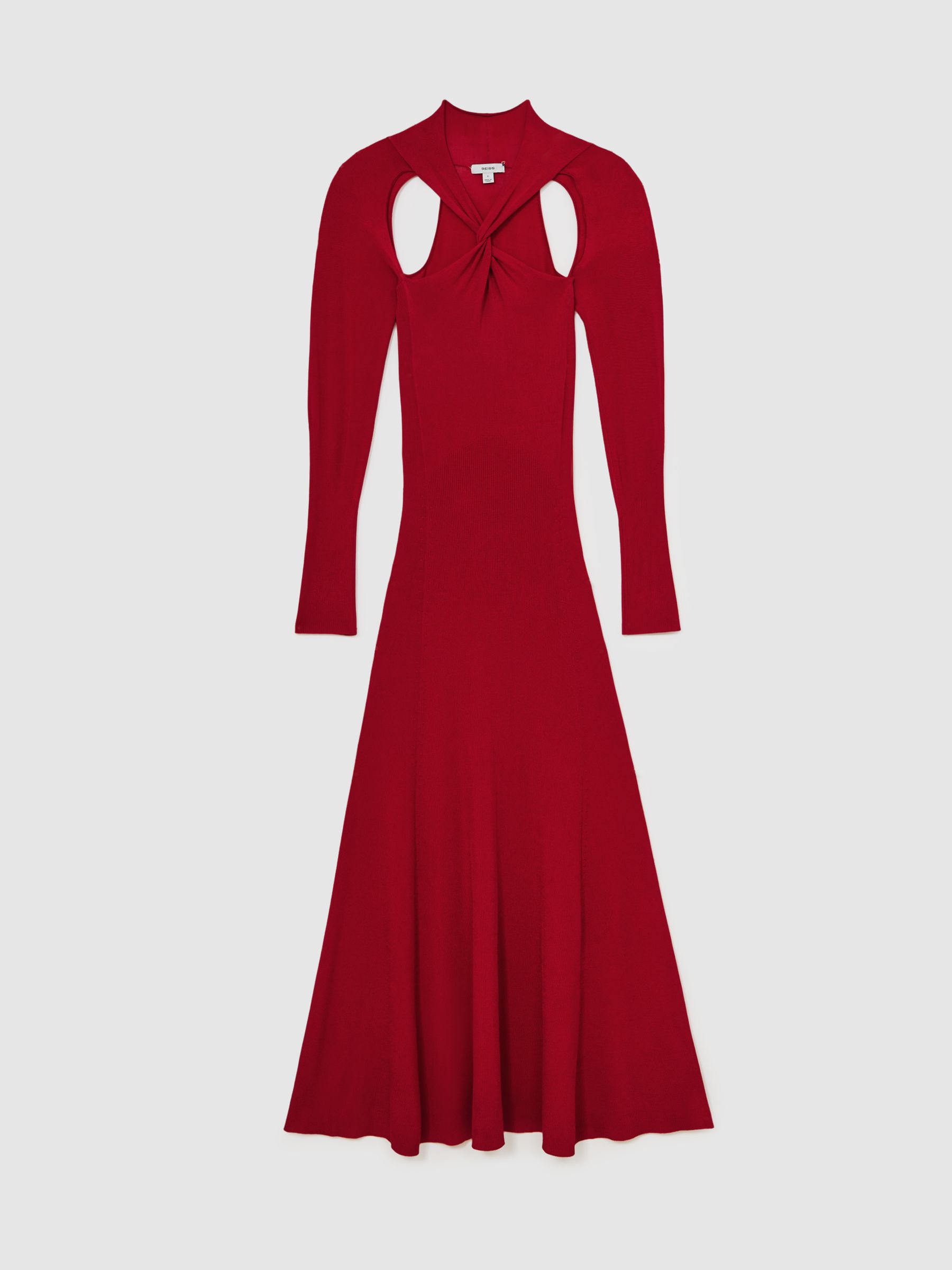 Cut-Out Knitted Maxi Dress in Red - Image 2 of 7