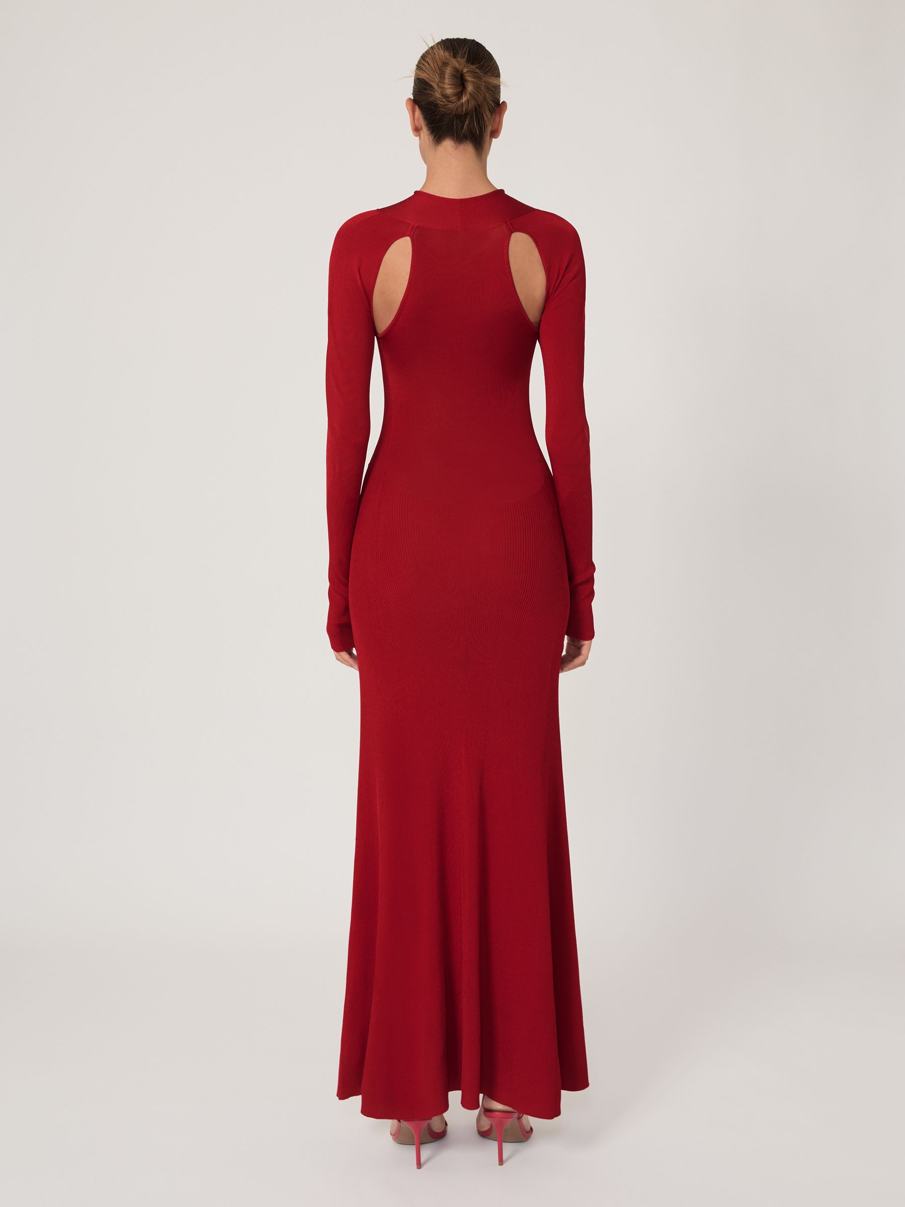 Cut-Out Knitted Maxi Dress in Red - Image 4 of 7