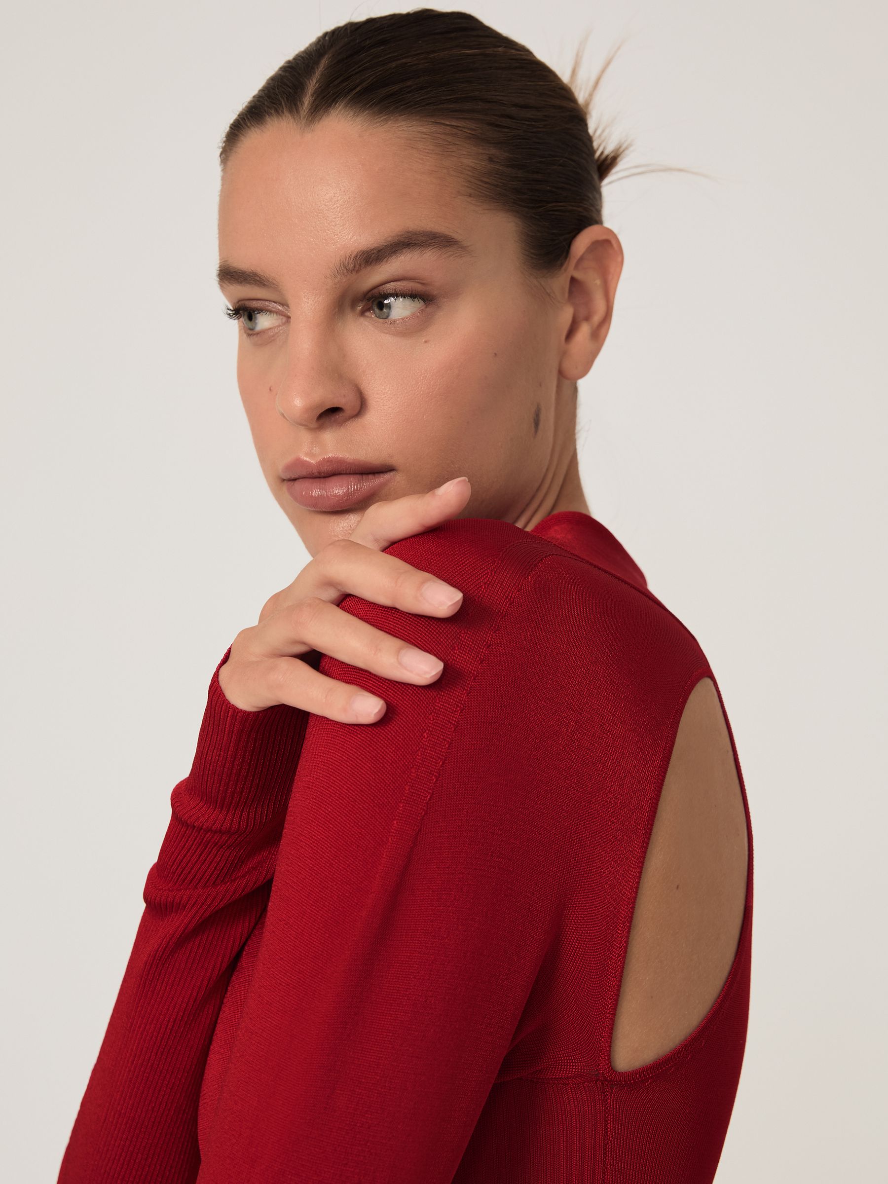 Cut-Out Knitted Maxi Dress in Red - Image 5 of 7