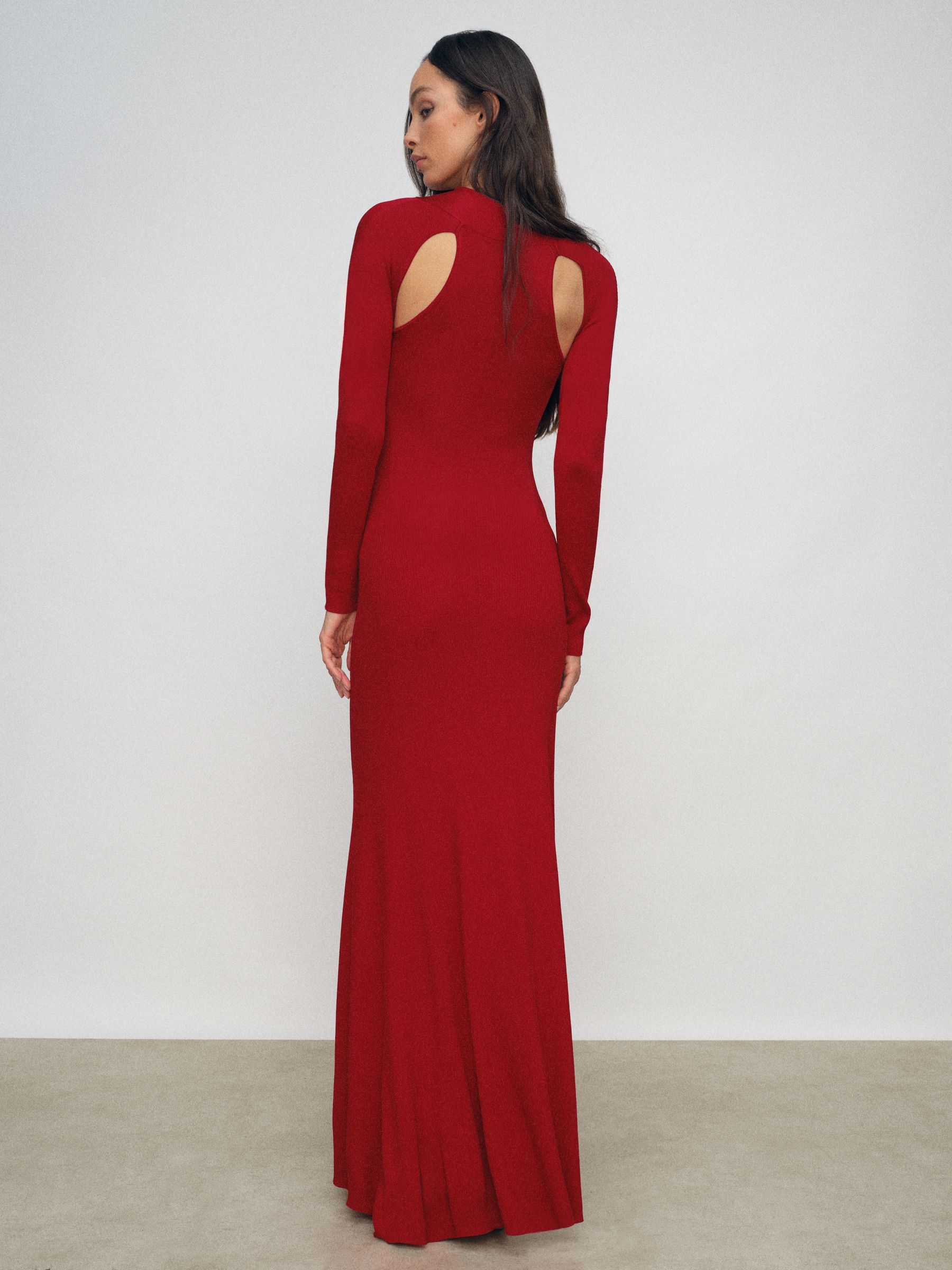 Reiss Cut-Out Knitted Maxi Dress in Red - REISS