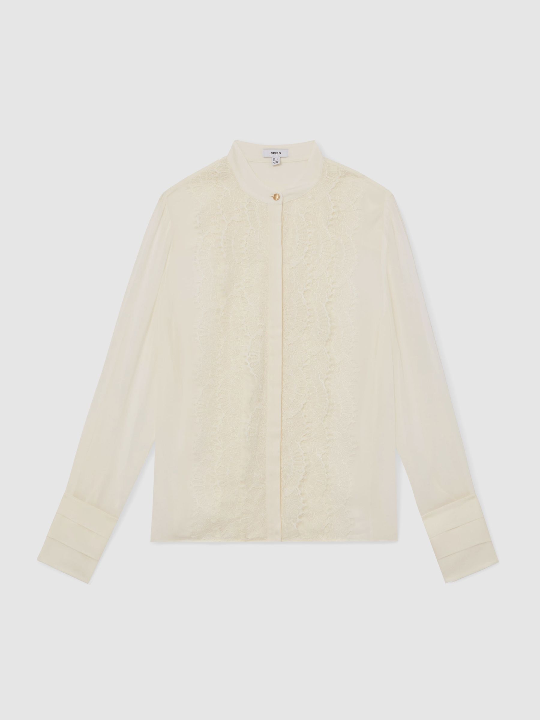 Lace-Trim Sheer Button-Through Blouse in Cream - image 1