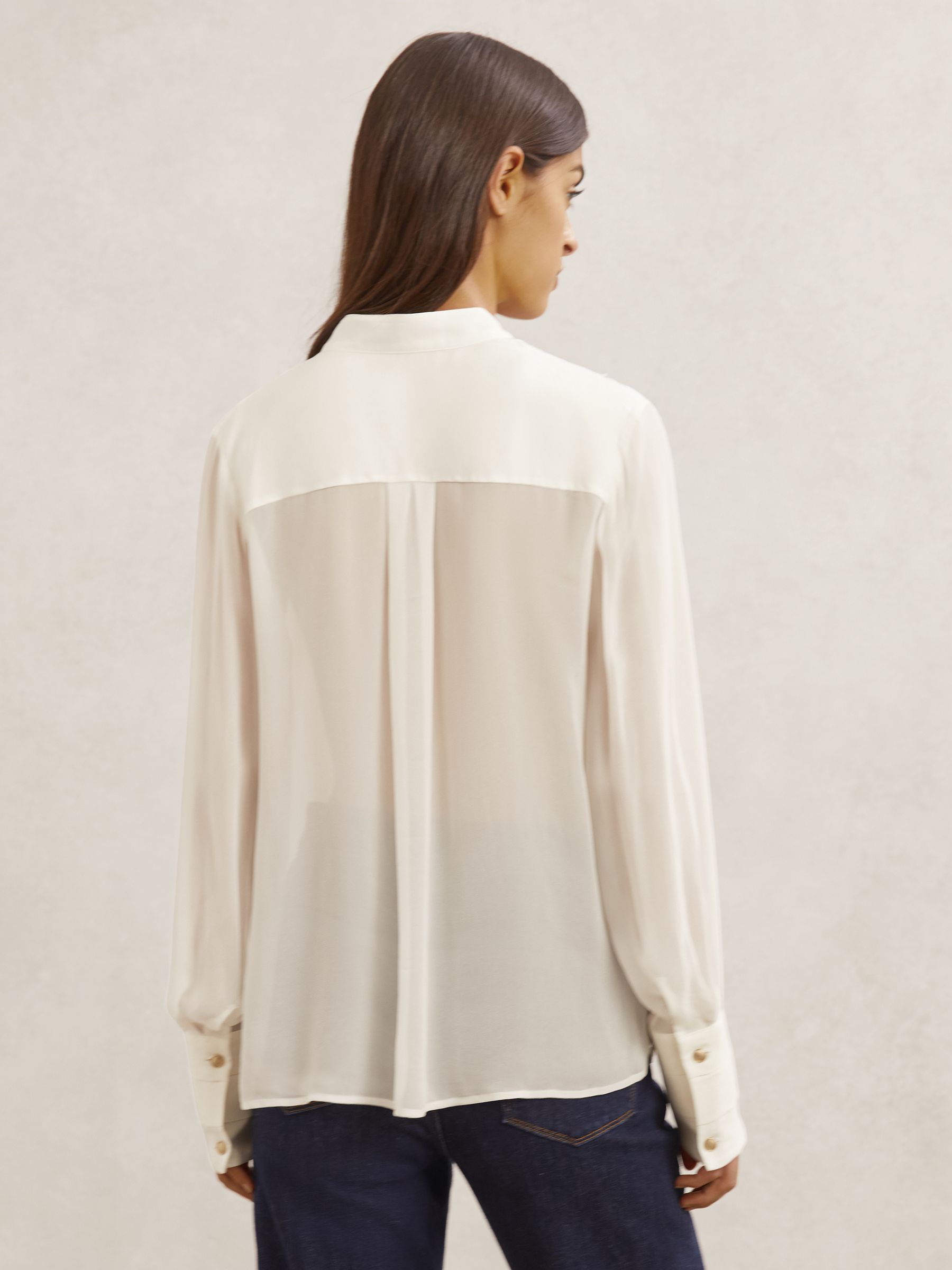 Lace-Trim Sheer Button-Through Blouse in Cream - image 4