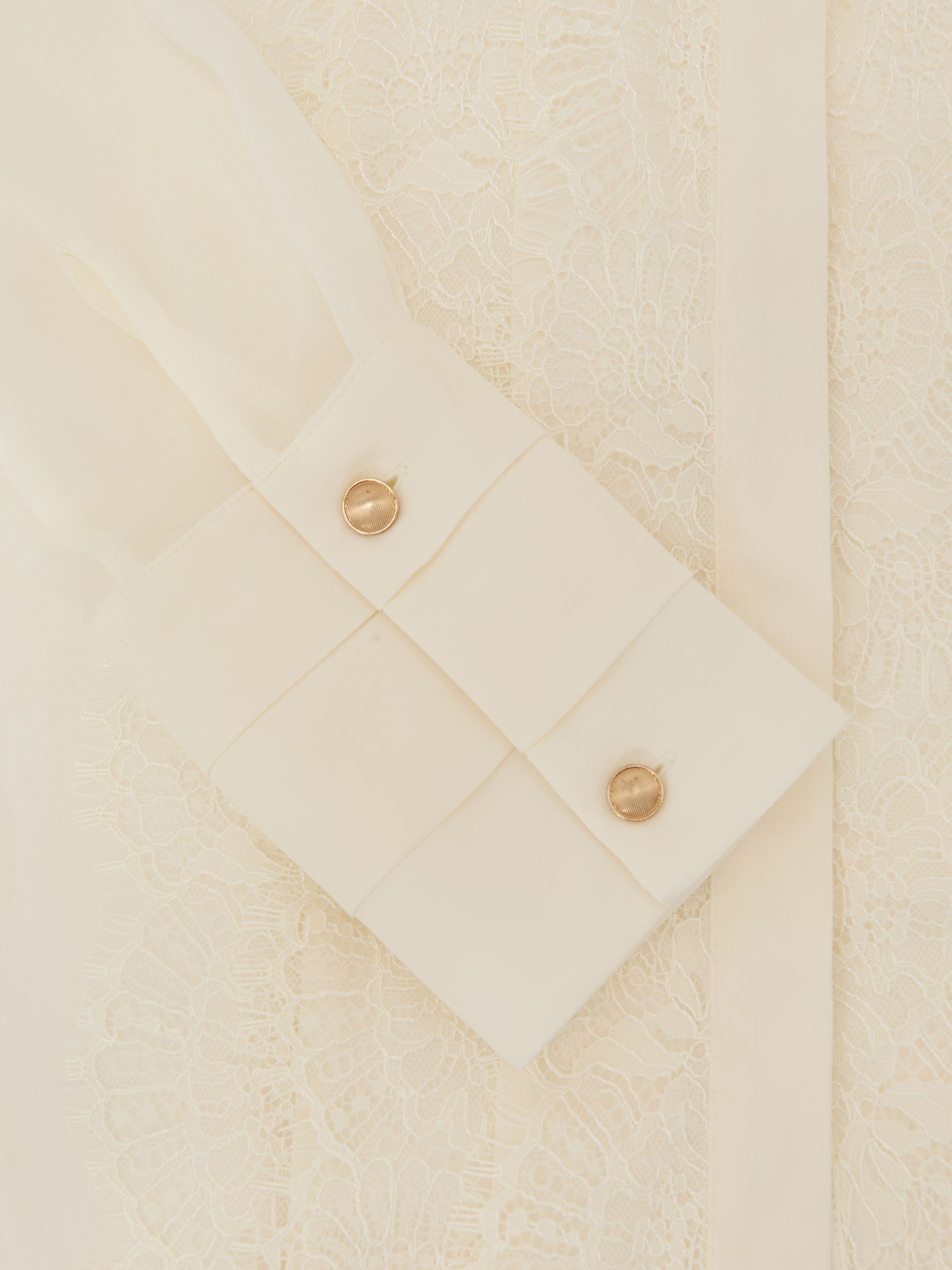 Lace-Trim Sheer Button-Through Blouse in Cream - image 3