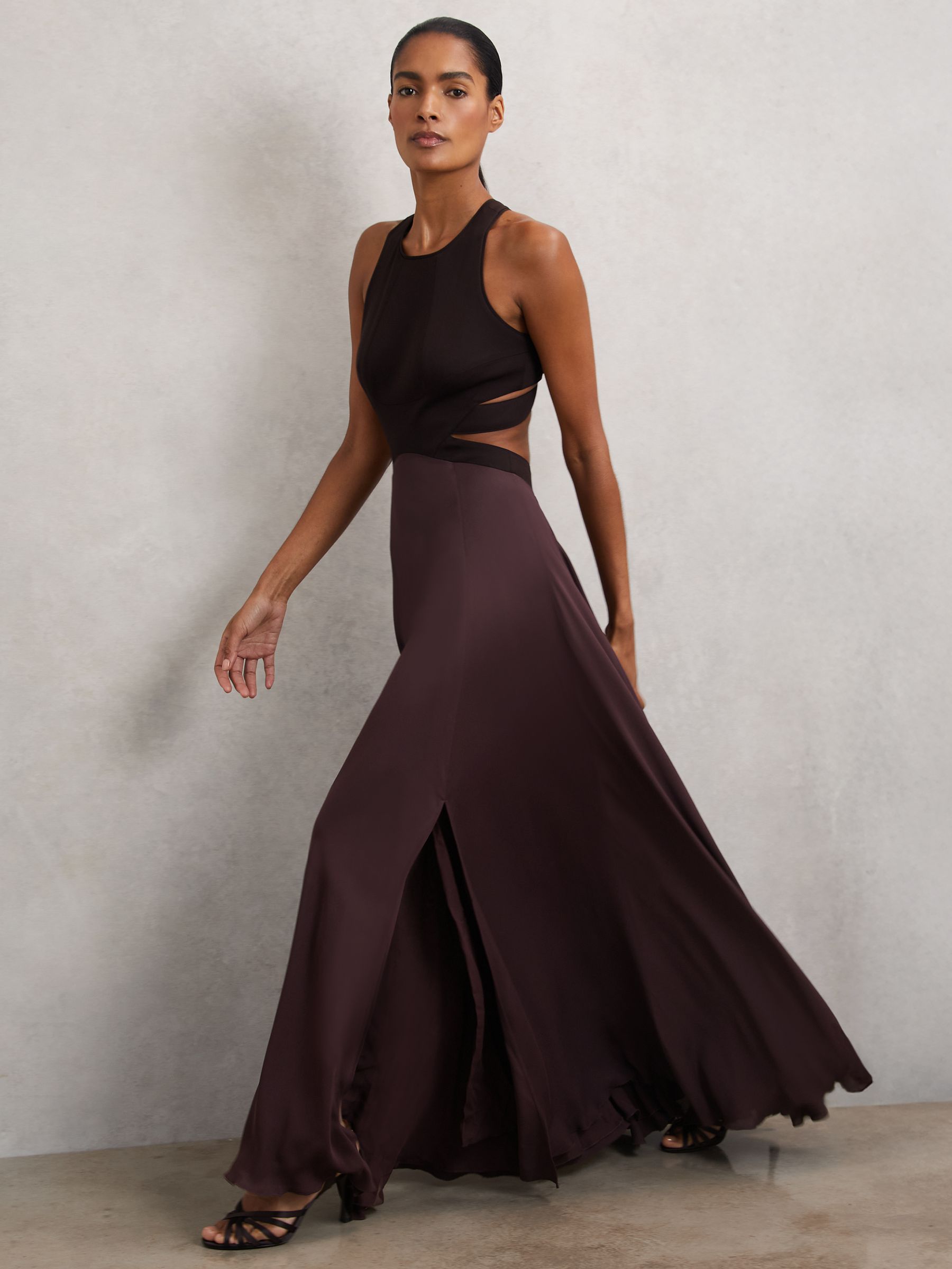Cut-Out Racerback Maxi Dress in Burgundy - Image 6 of 9
