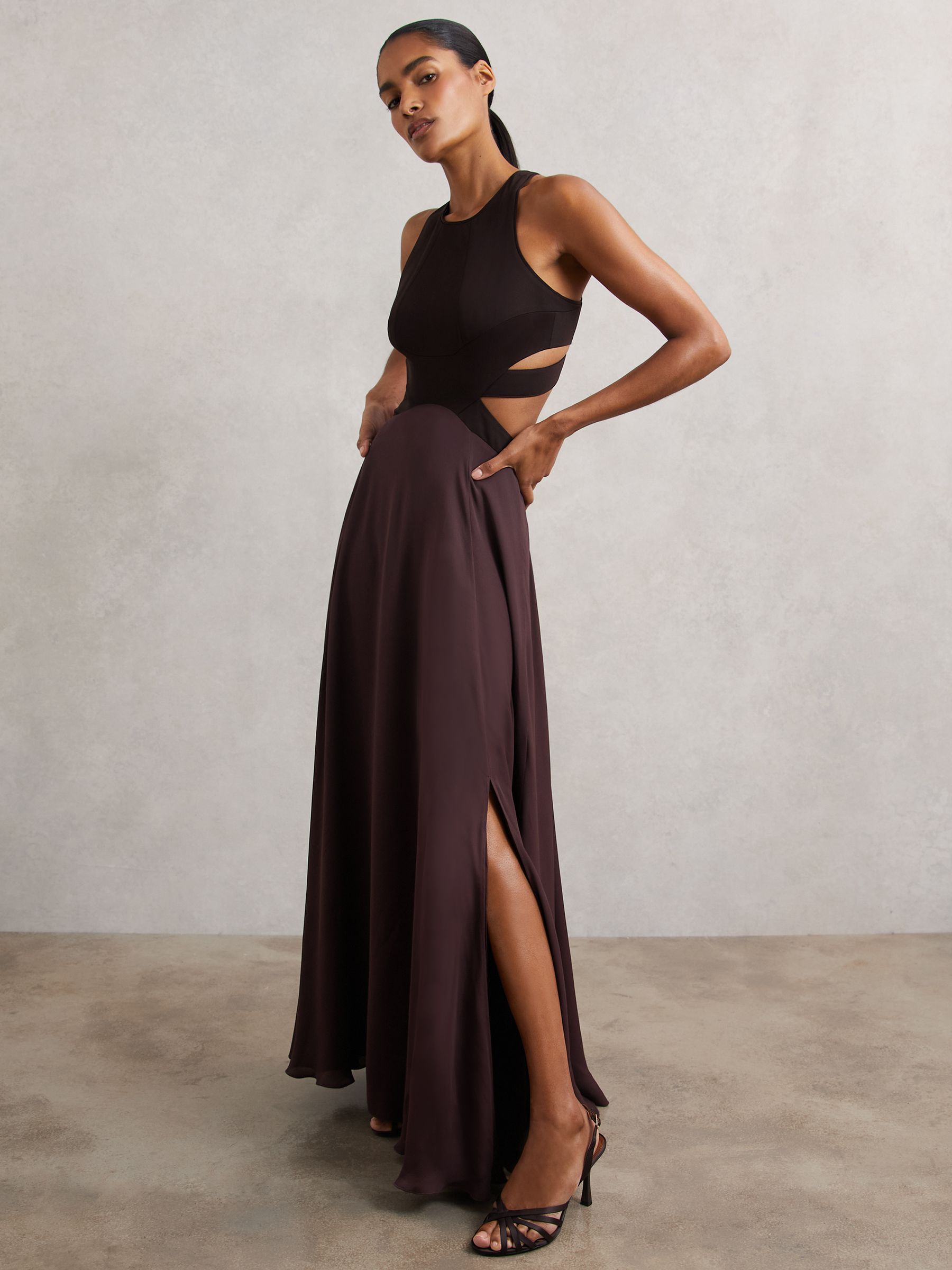Cut-Out Racerback Maxi Dress in Burgundy - Image 7 of 9