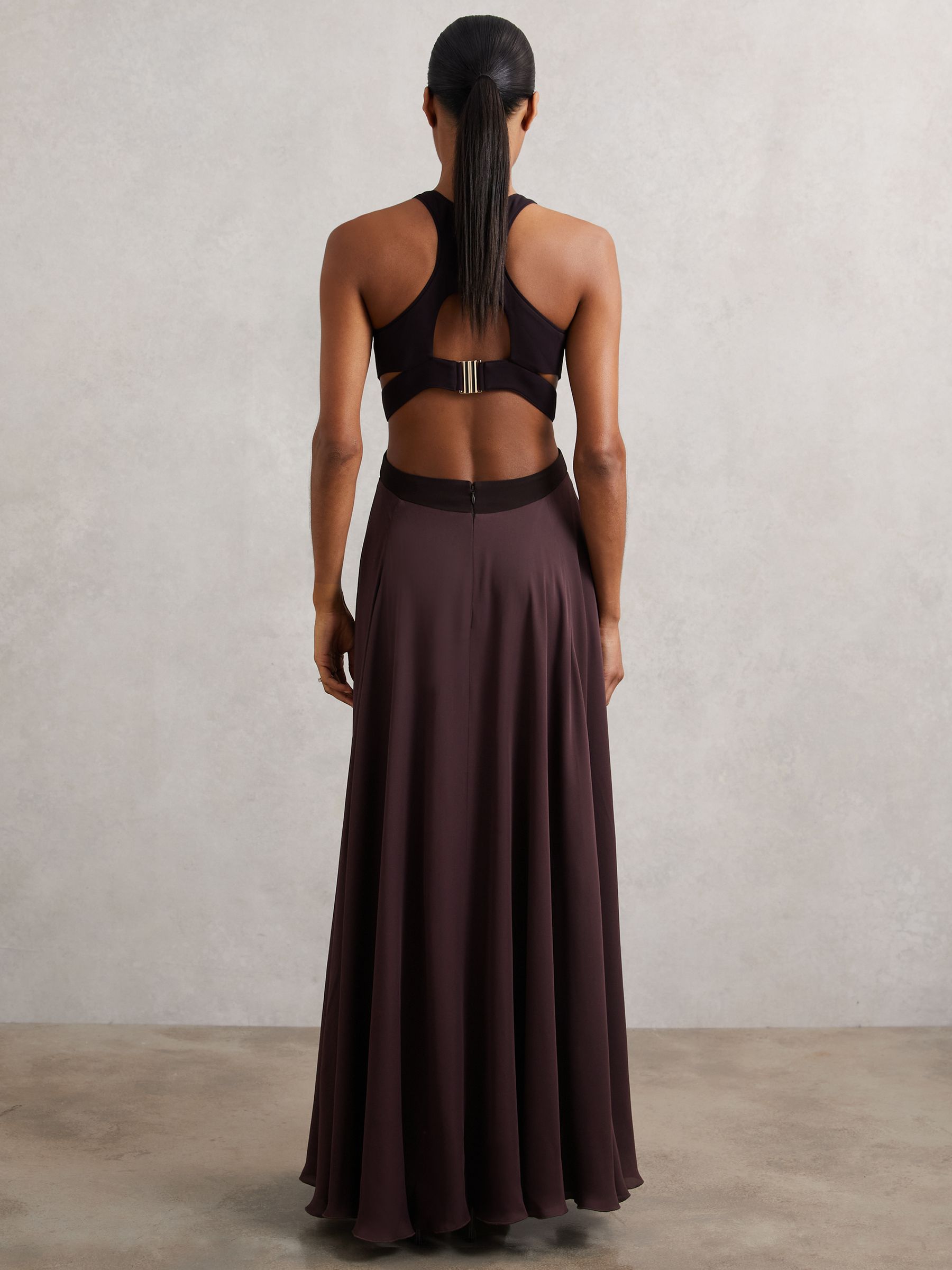 Reiss Cut-Out Racerback Maxi Dress in Burgundy - REISS