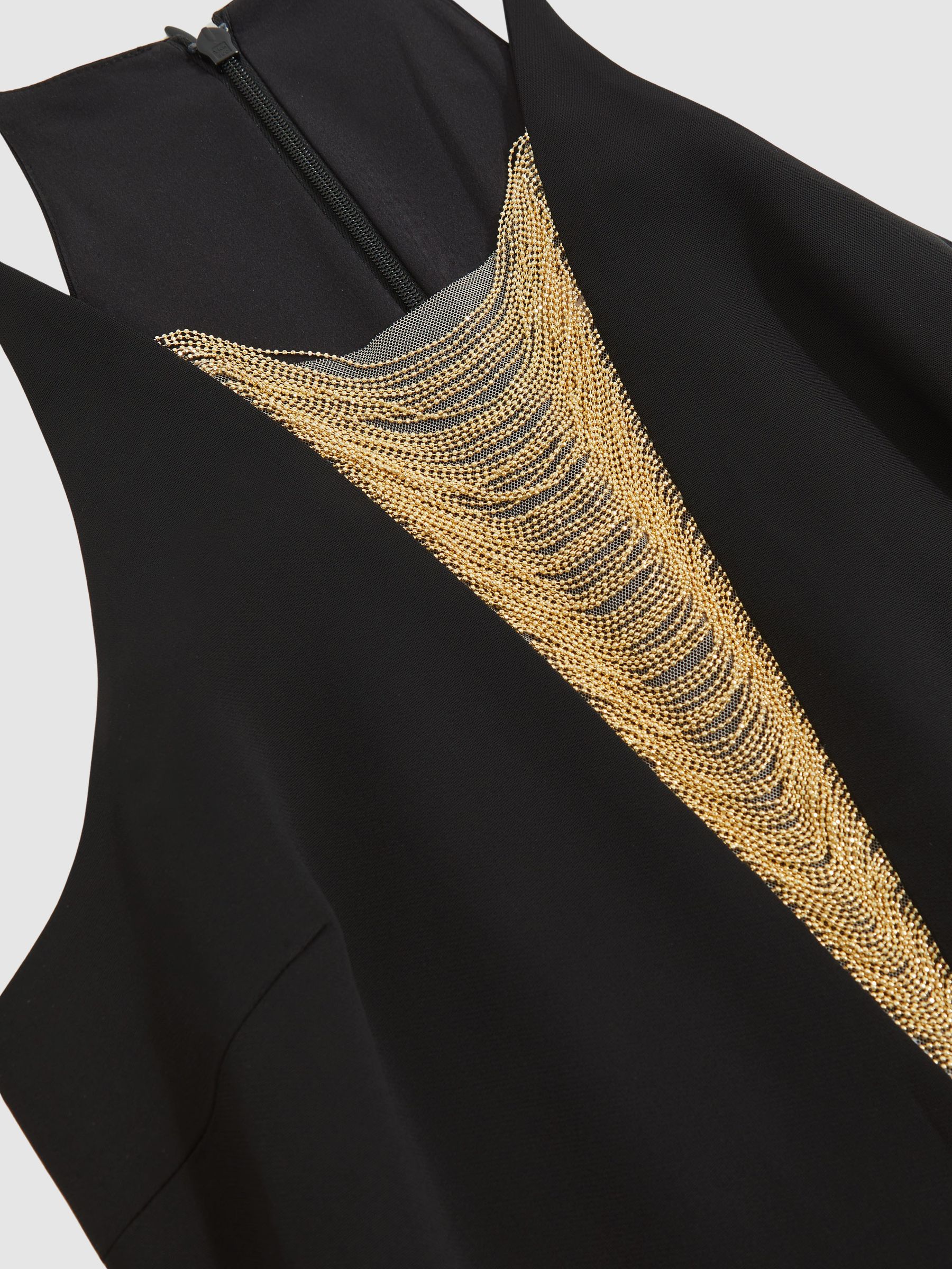 Chain-Detail Flared-Leg Jumpsuit in Black - Image 8 of 8