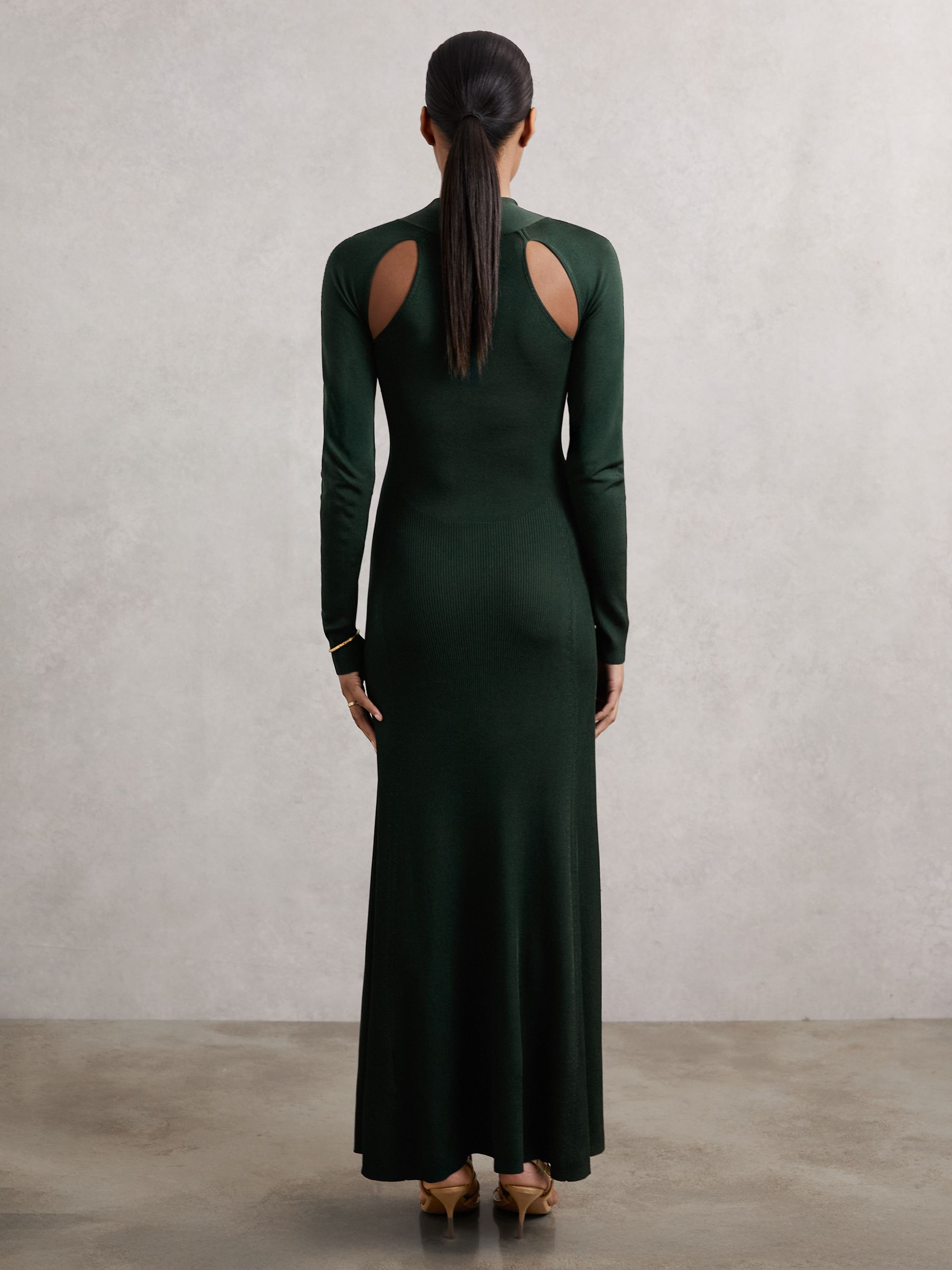 Petite Cut-Out Knitted Maxi Dress in Dark Green - Image 4 of 6