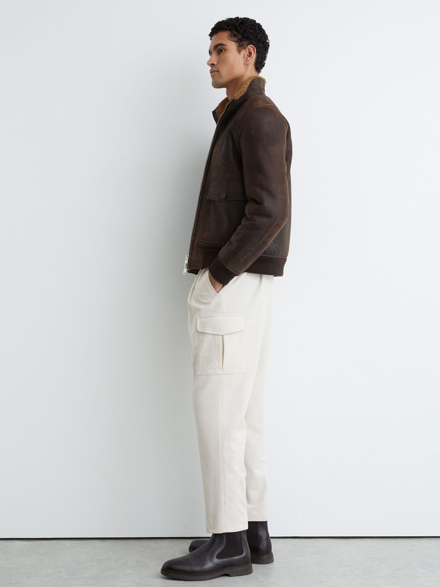 Fine-Corduroy Cargo Trousers in Off White - image 4