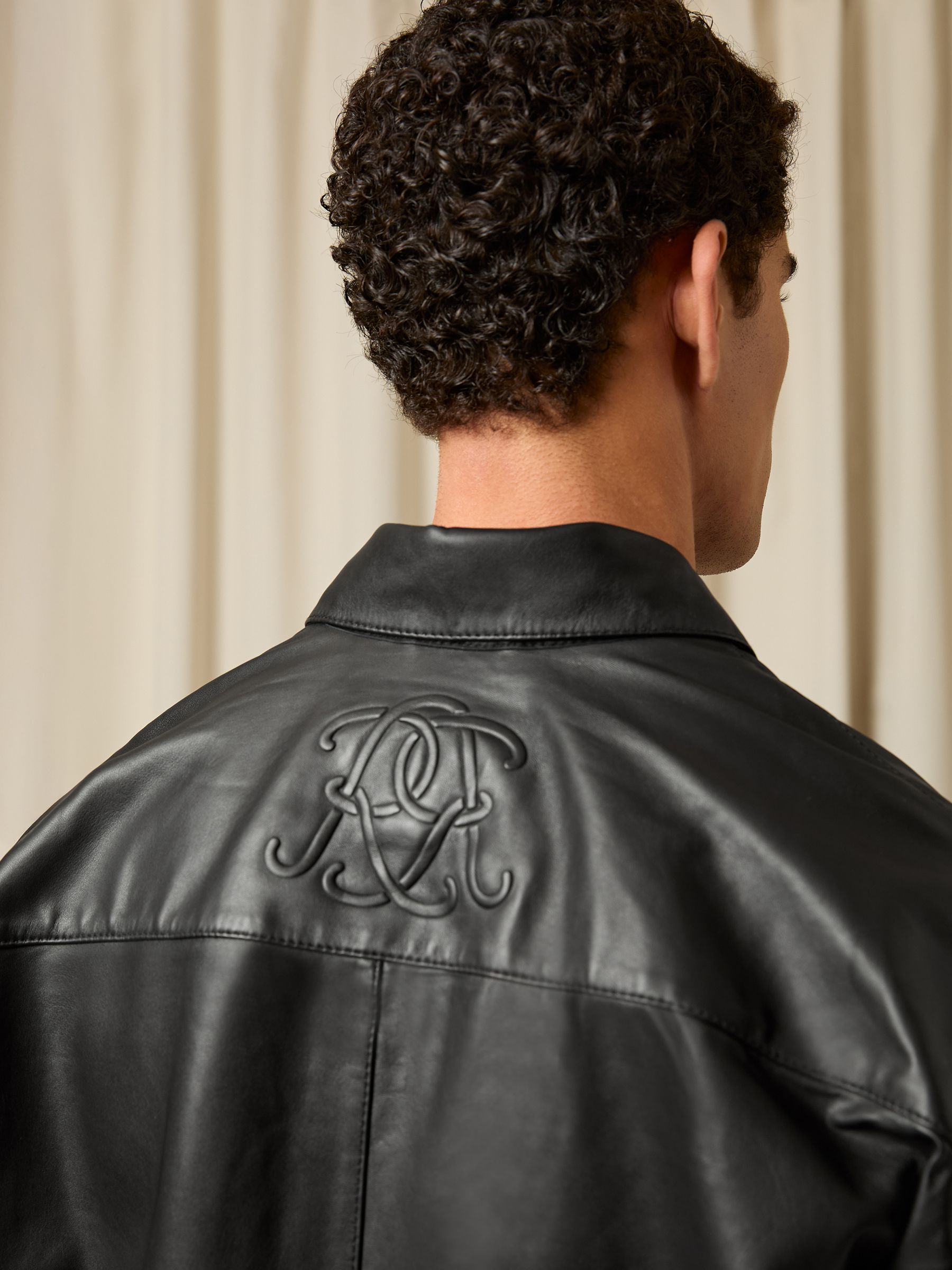 Monogram Embossed Leather Jacket Relaxed-Fit in Black - image 5