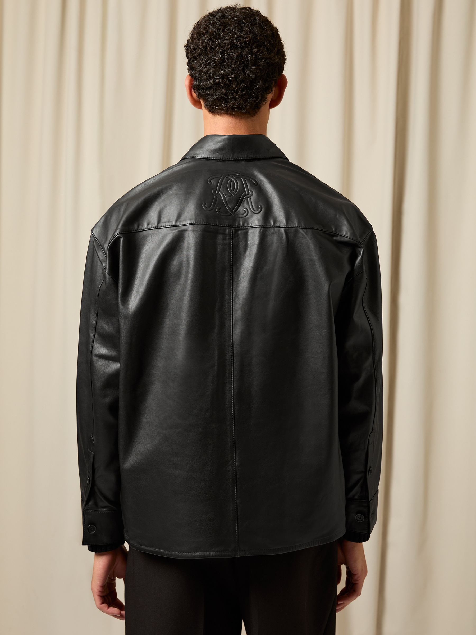 Monogram Embossed Leather Jacket Relaxed-Fit in Black - Image 5 of 6