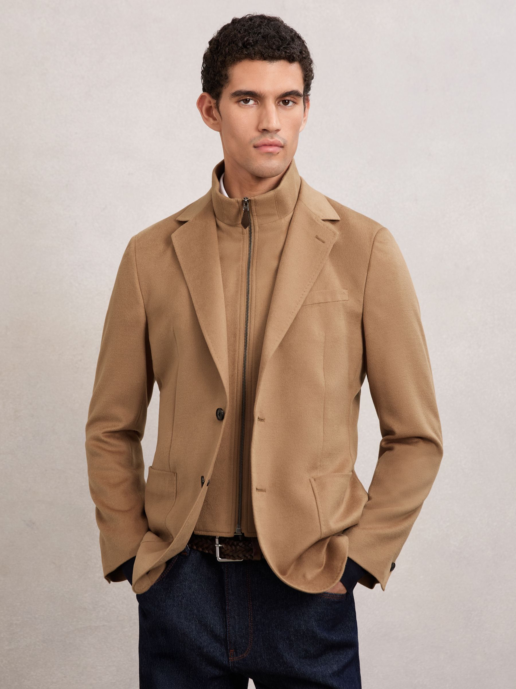 Single-Breasted Blazer With Gilet Insert Tailored-Fit in Camel Brown - image 2