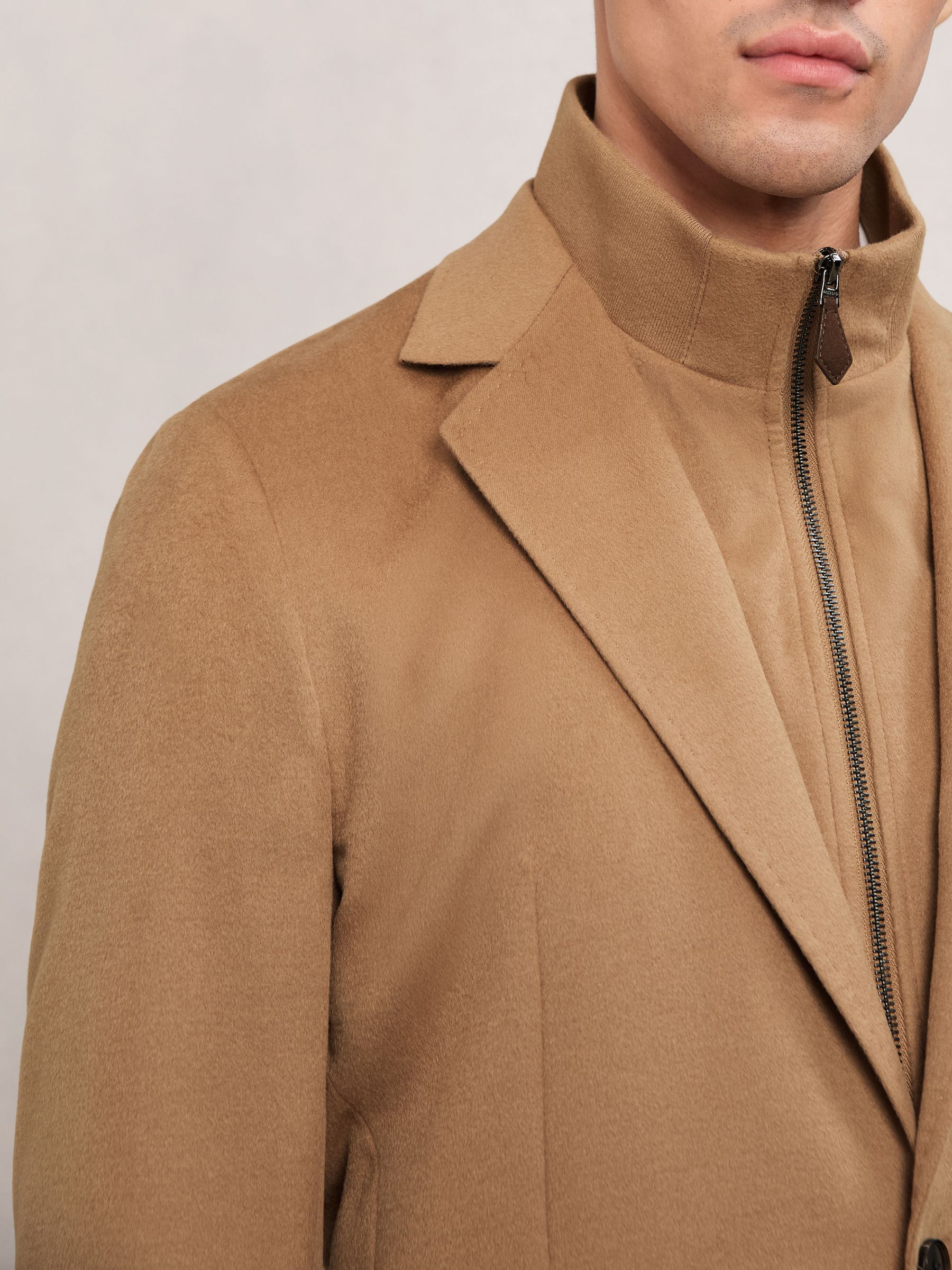 Single-Breasted Blazer With Insert Tailored-Fit Gilet in Camel Brown - Image 3 of 7