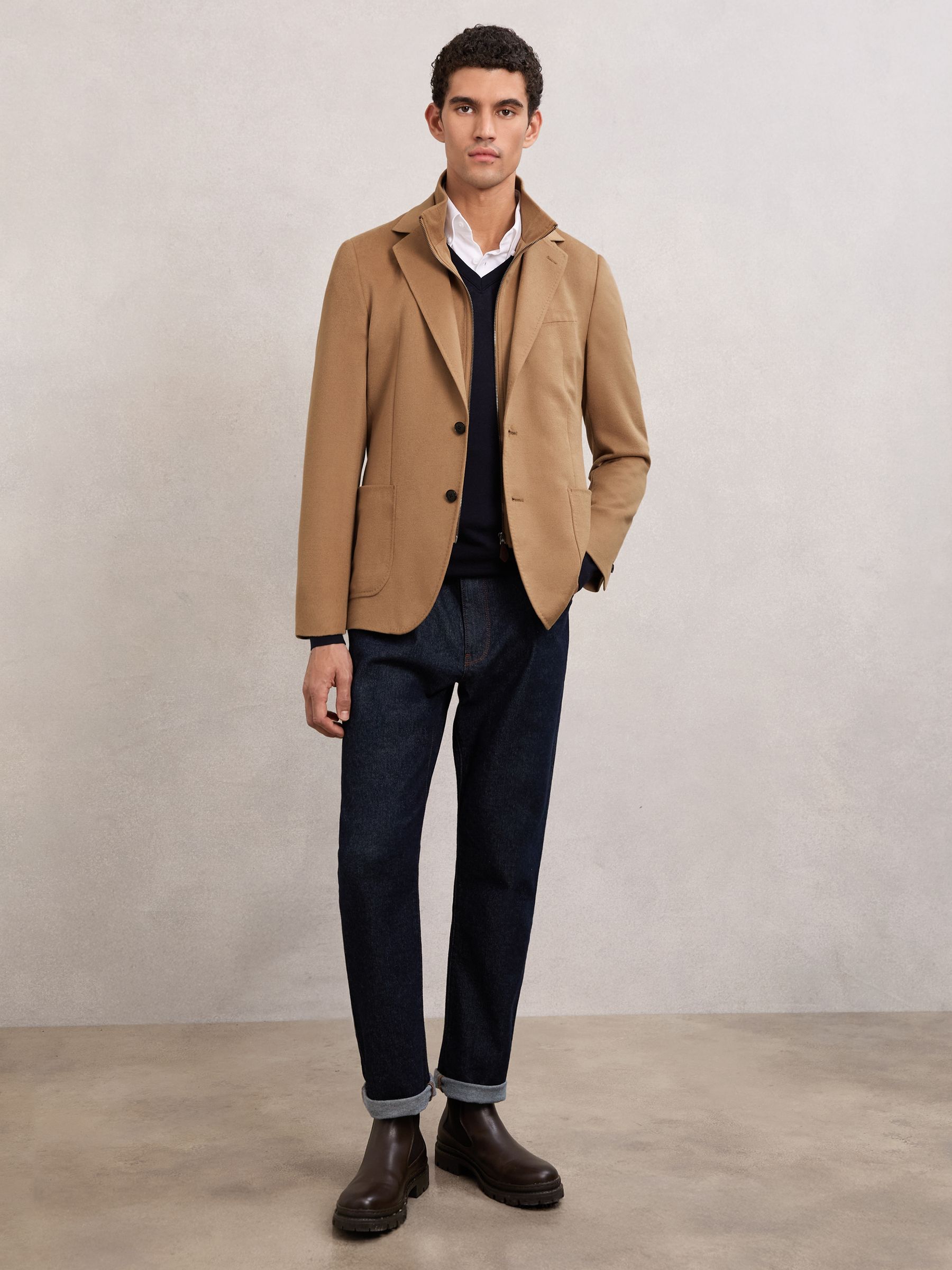 Single-Breasted Blazer With Gilet Insert Tailored-Fit in Camel Brown - image 5