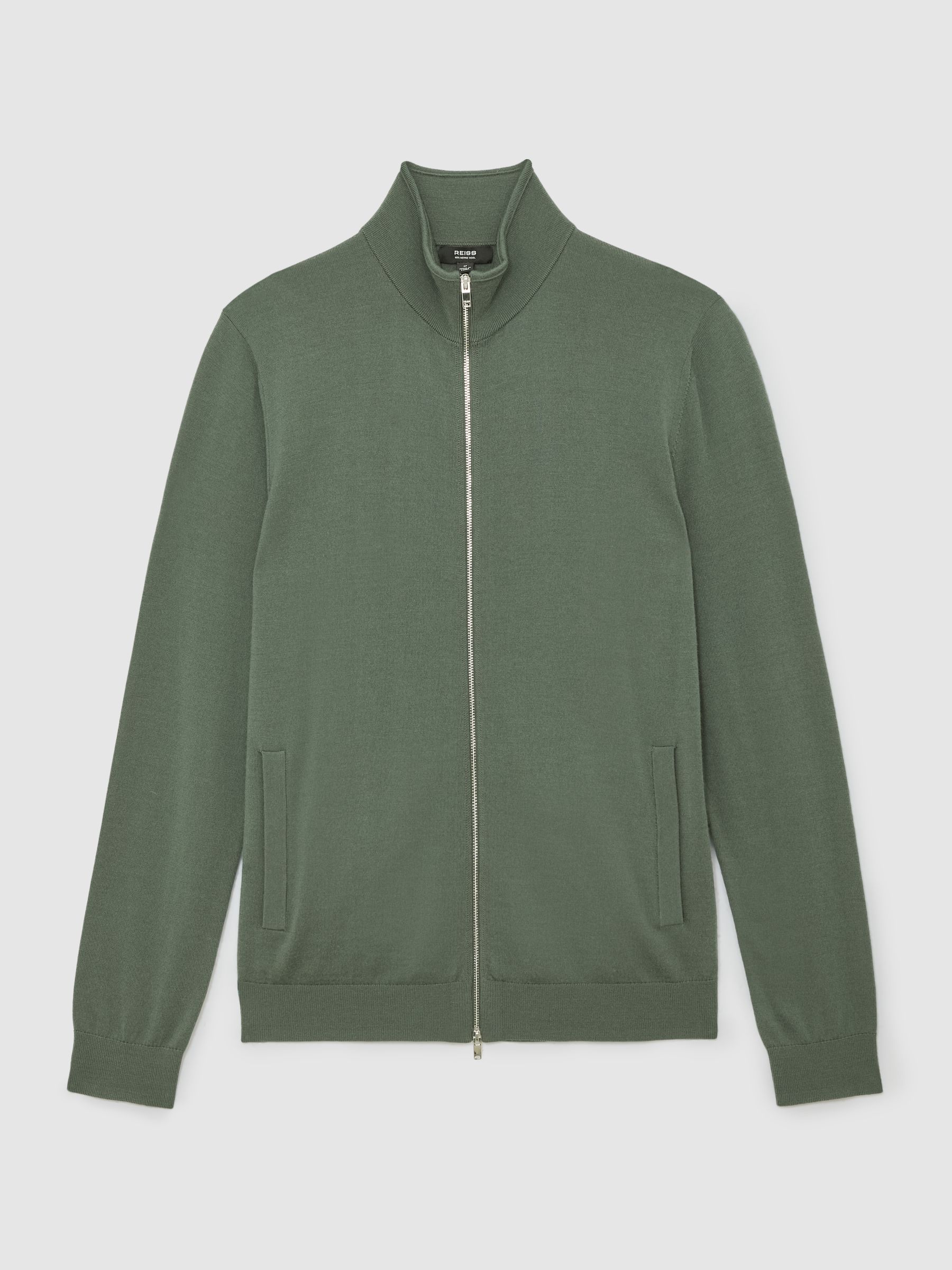 Wool Zip-Through Cardigan in Kale Green - image 1