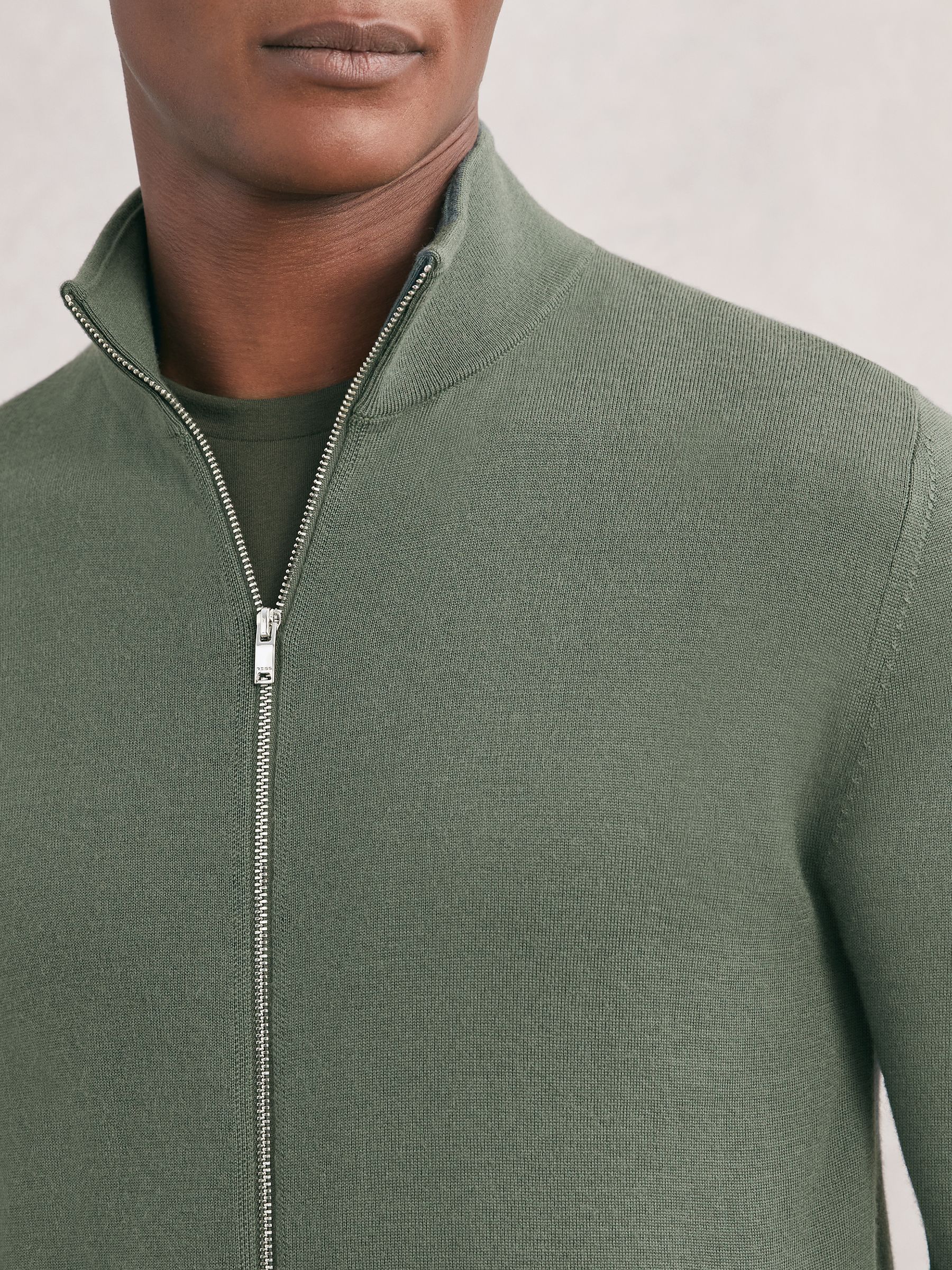 Wool Zip-Through Cardigan in Kale Green - image 5