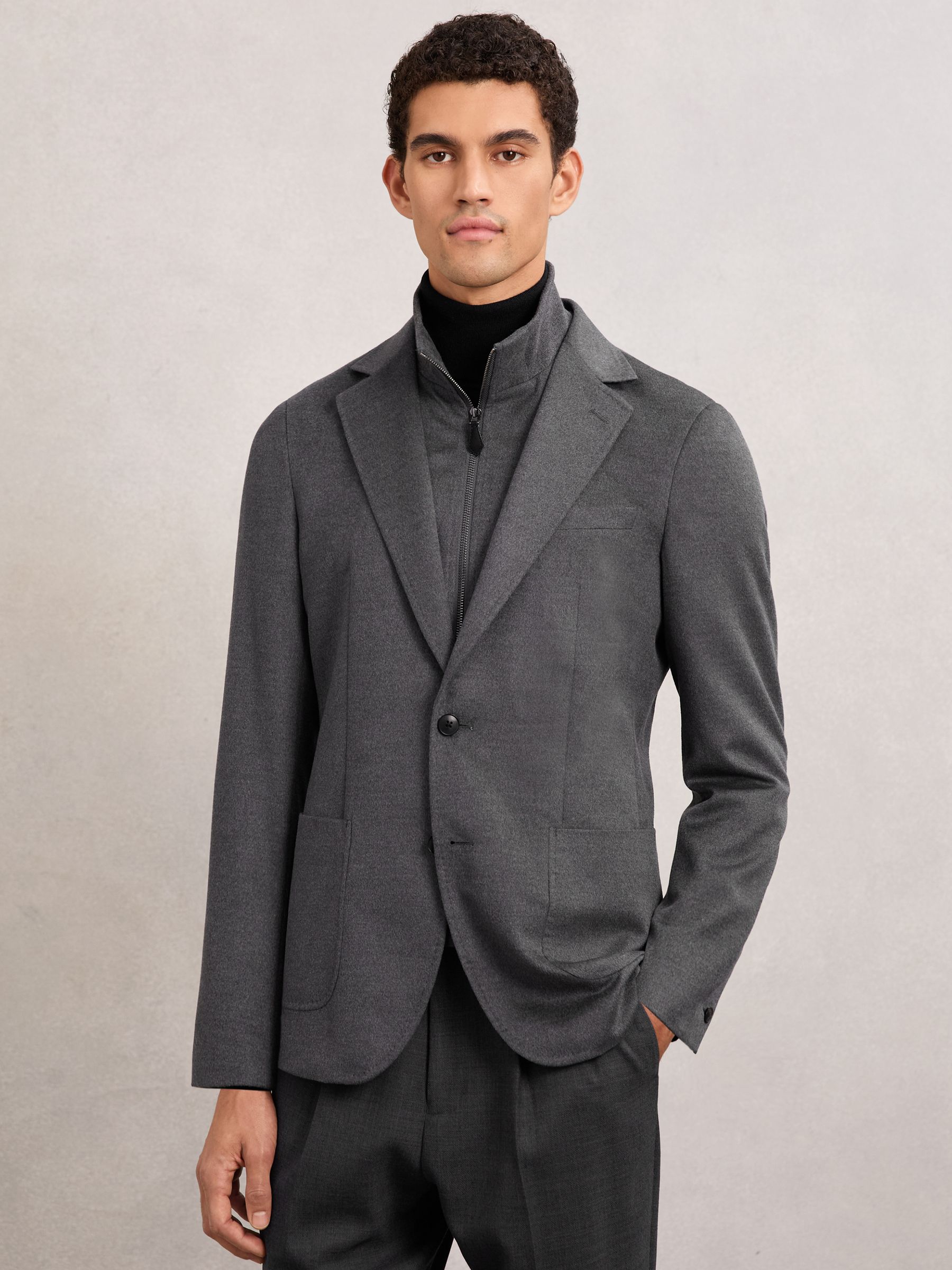 Single-Breasted Blazer With Gilet Insert Tailored-Fit in Charcoal - image 2