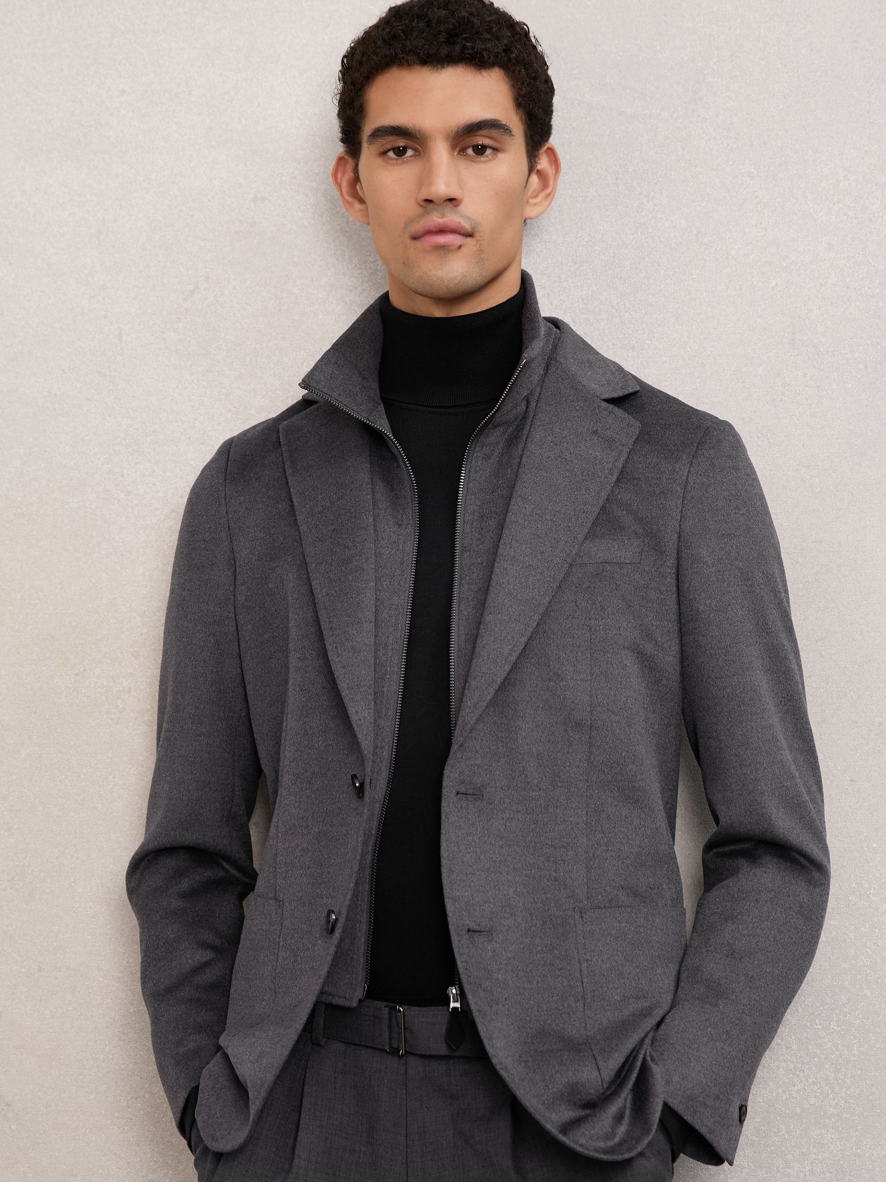 Single-Breasted Blazer With Gilet Insert Tailored-Fit in Charcoal - image 5