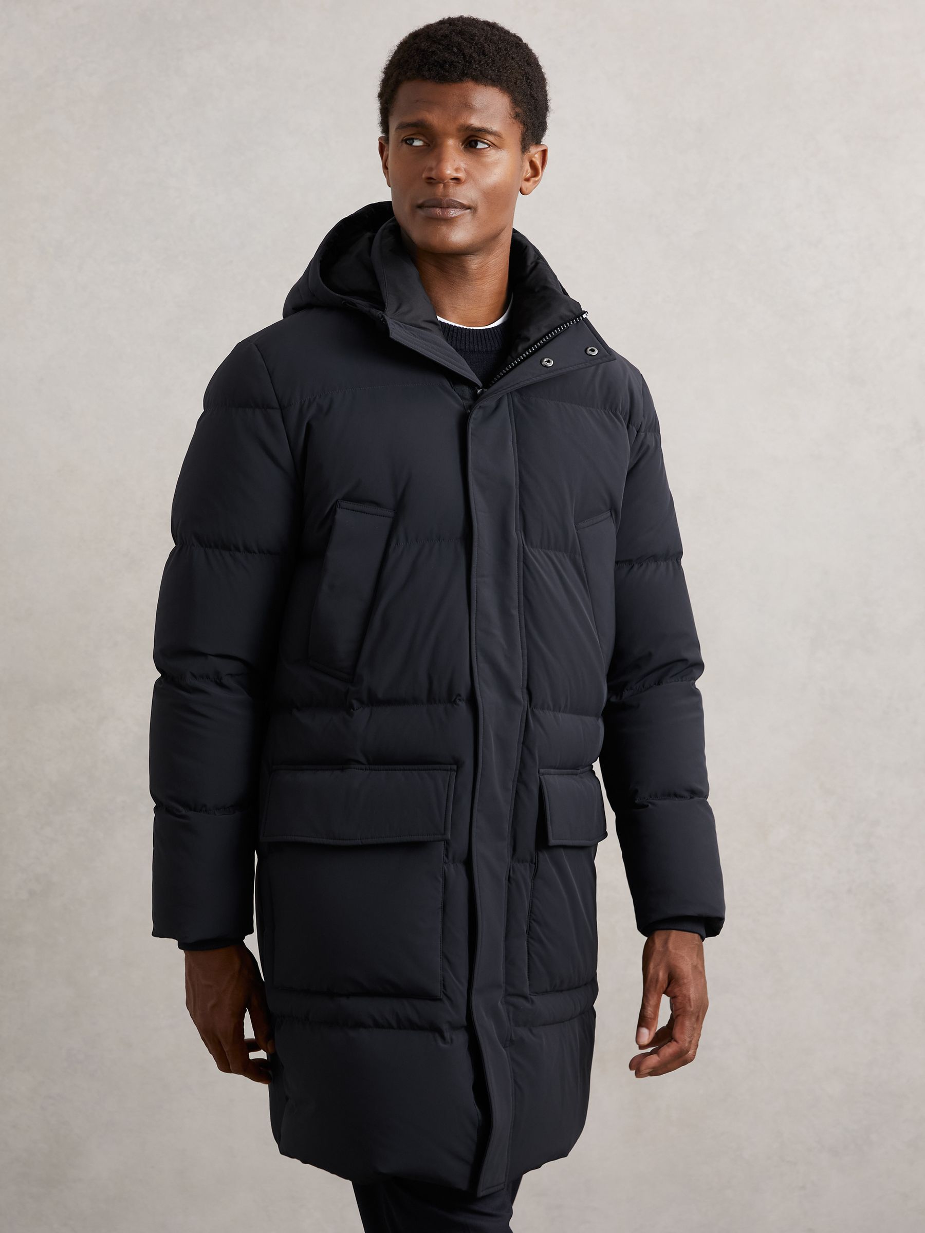 Longline Quilted Puffer Jacket in Navy - Image 3 of 6